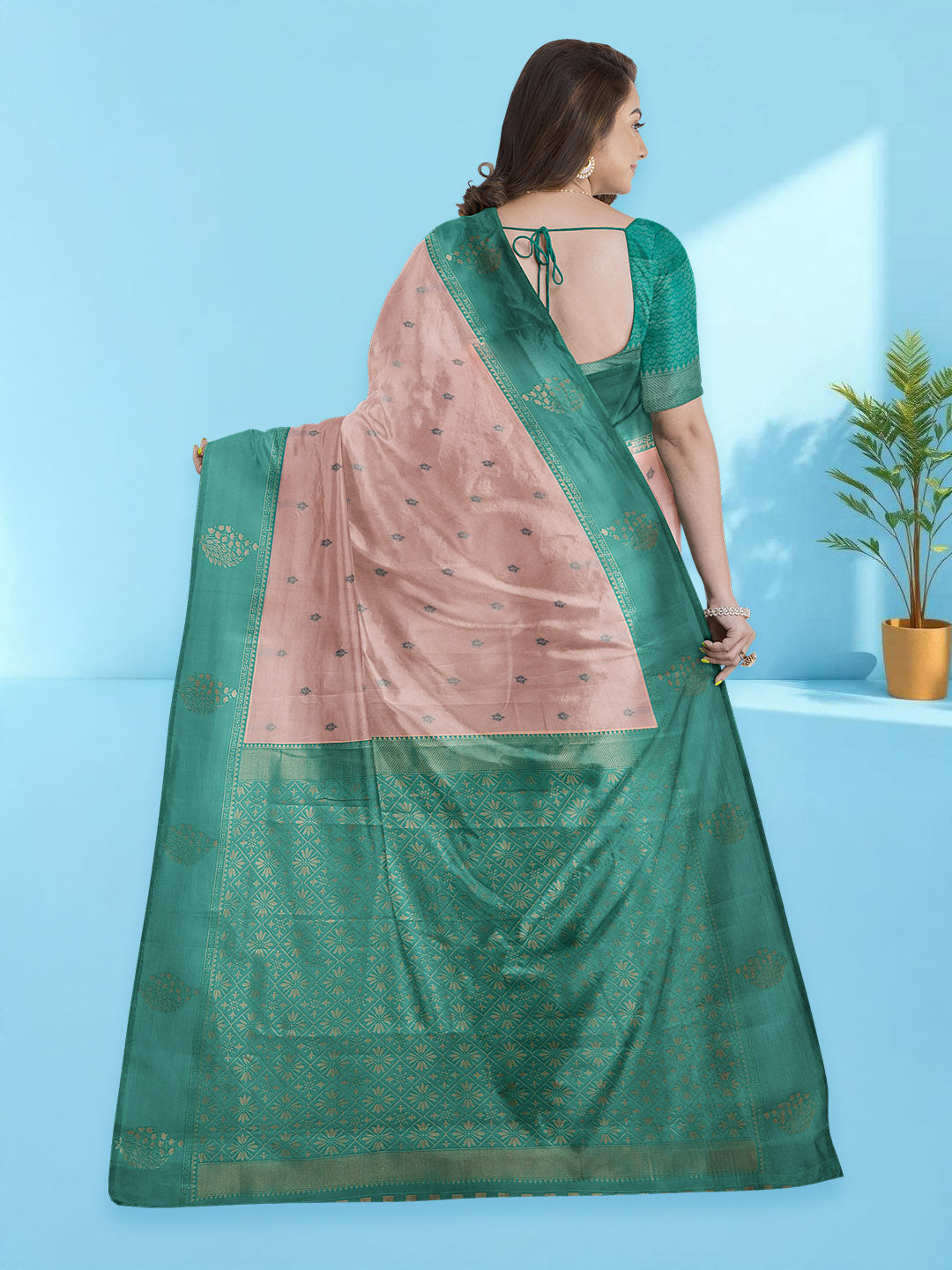 Couple Combo Shirt & Dhoti Set with Saree Copper Tone ASS98