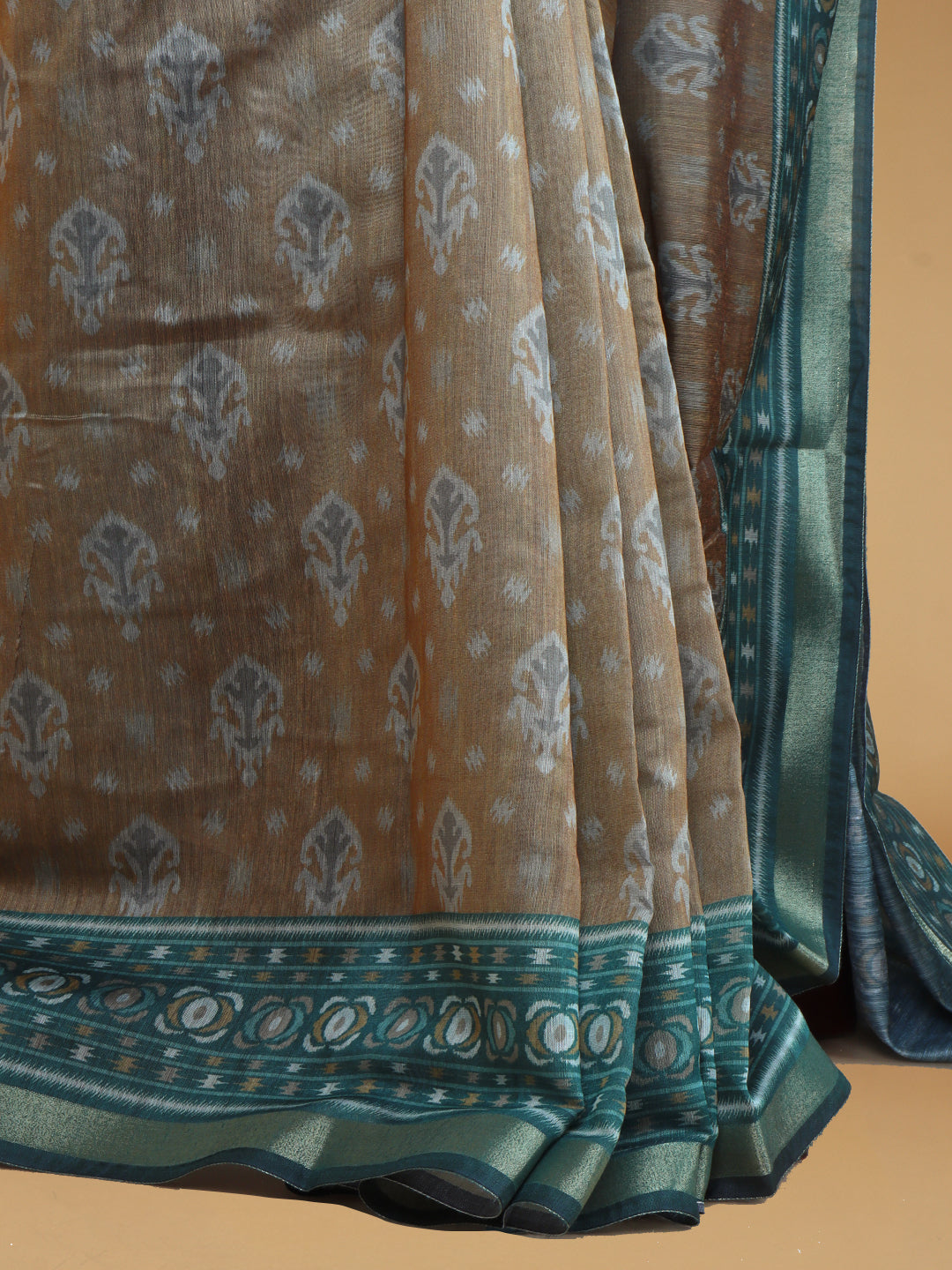 Women Dark Gold Semi Chanderi Cotton Printed Saree SC68