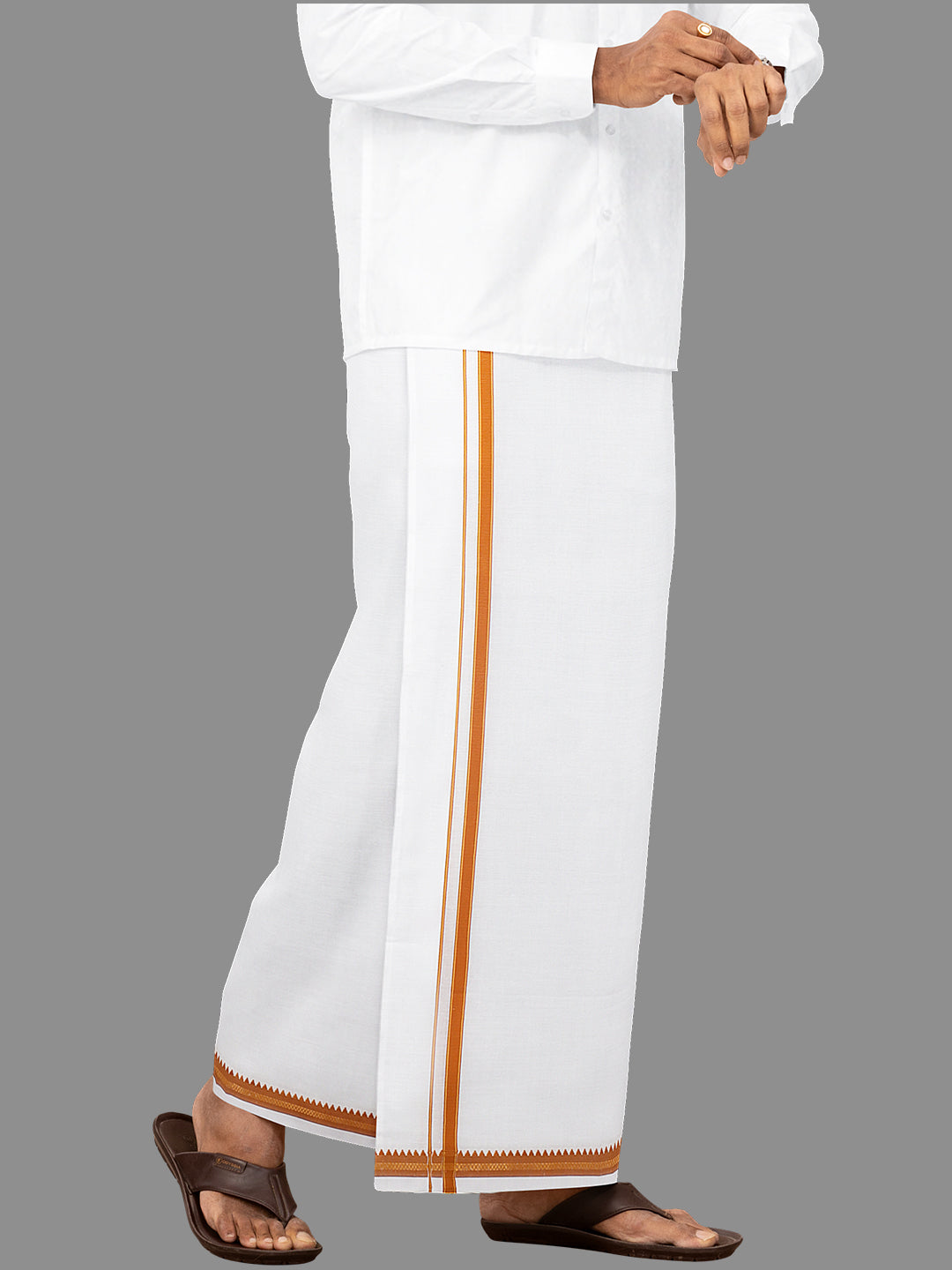 Men Orange Fancy Border Single Dhoti Fancy Pet FP01