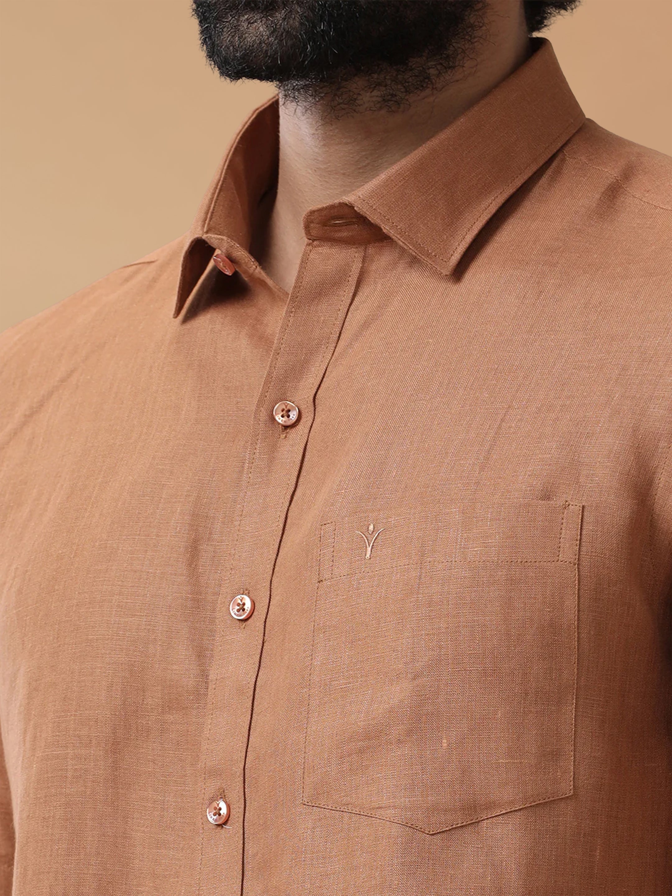 Pure Linen Rust Brown Smart Fit Shirt L115