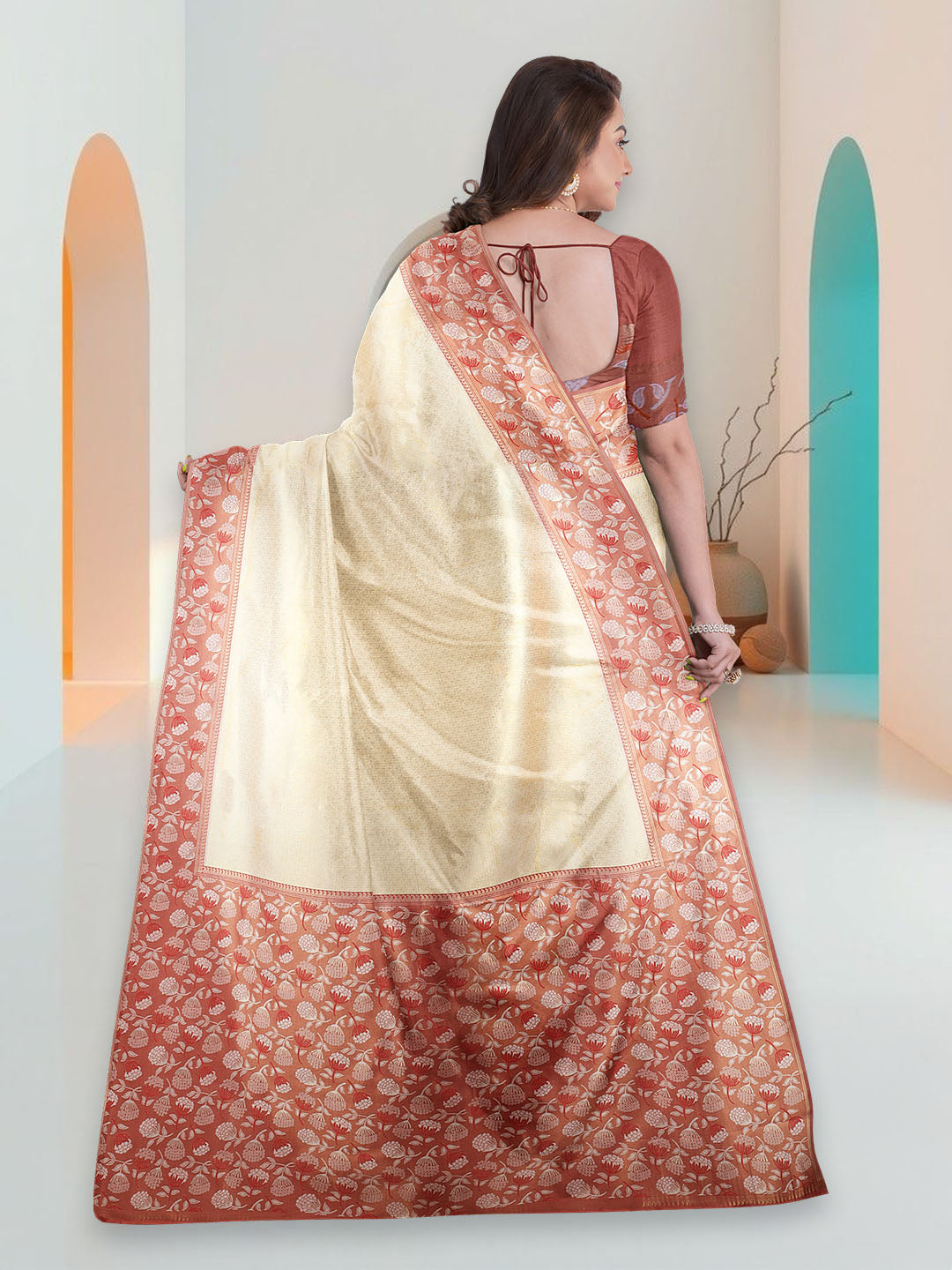 Women Gold Art Silk Printed Saree ASS94