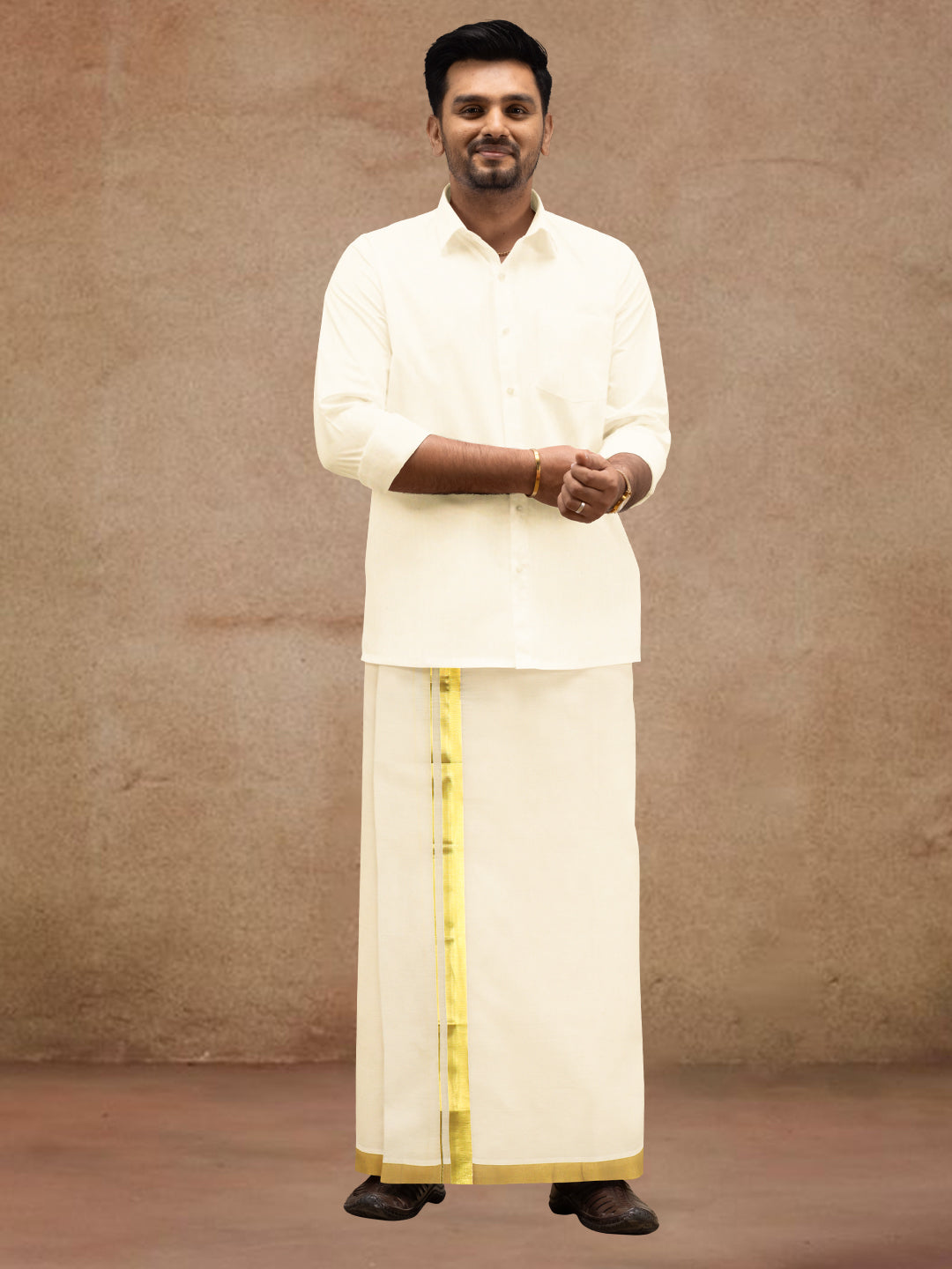 Men Kora Cotton Double Layer Dhoti with Double Side Fancy Jari Border PR13