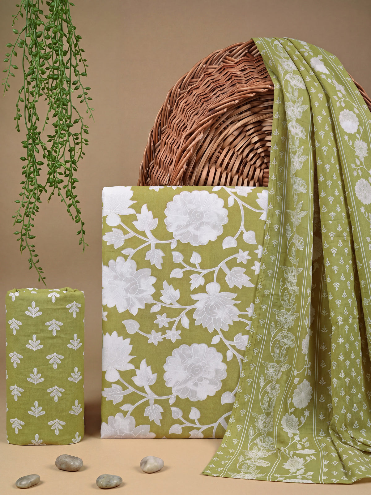 Women Pure Cotton Printed Green Dress Material DM395