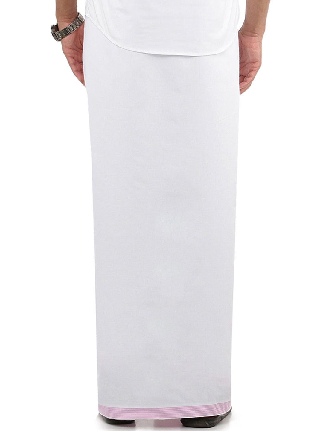 Men Light Pink Fancy Border Double Layer Dhoti White Prompt