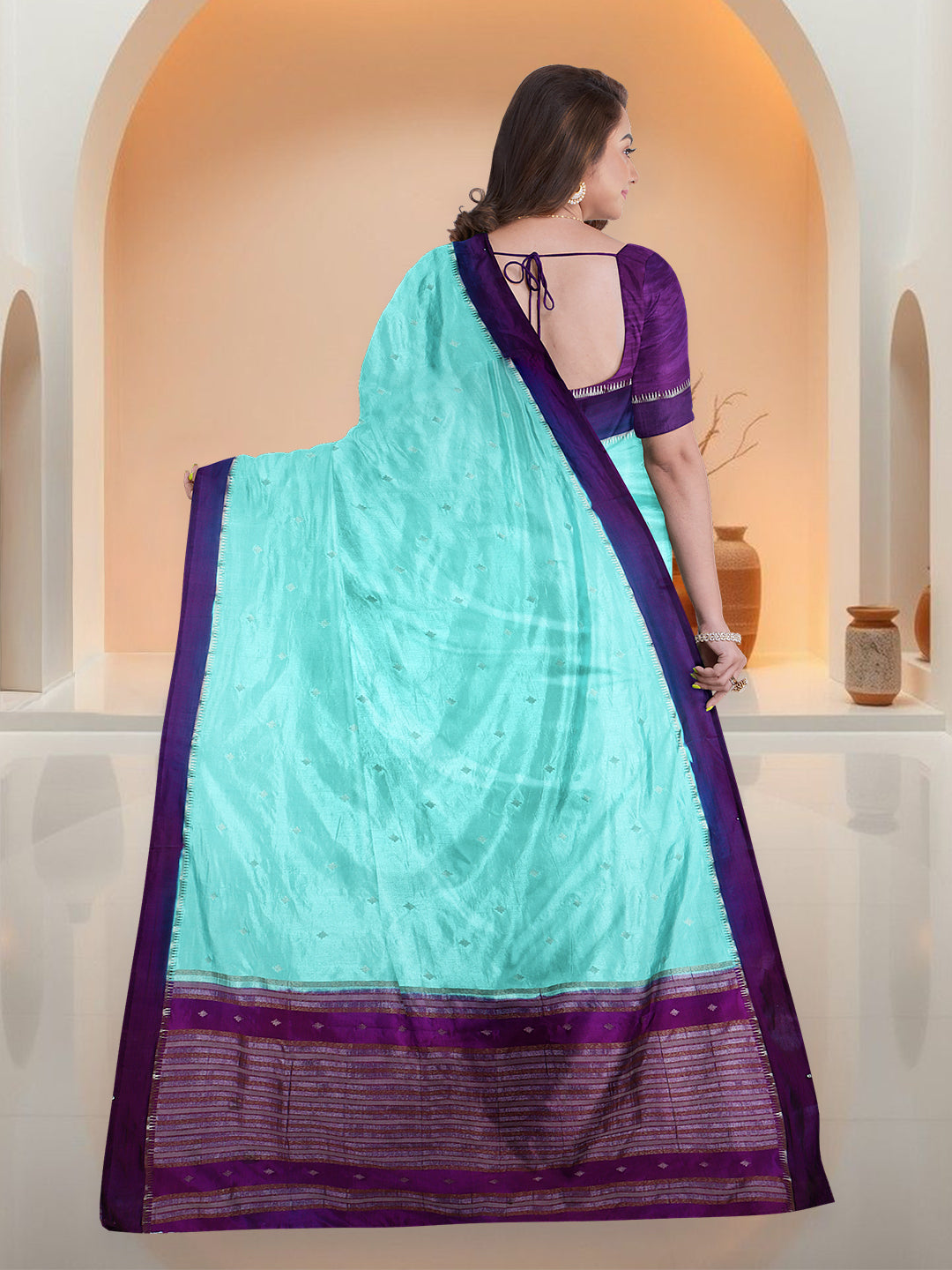 Couple Combo Shirt & Dhoti Set with Saree SkyBlue TS48