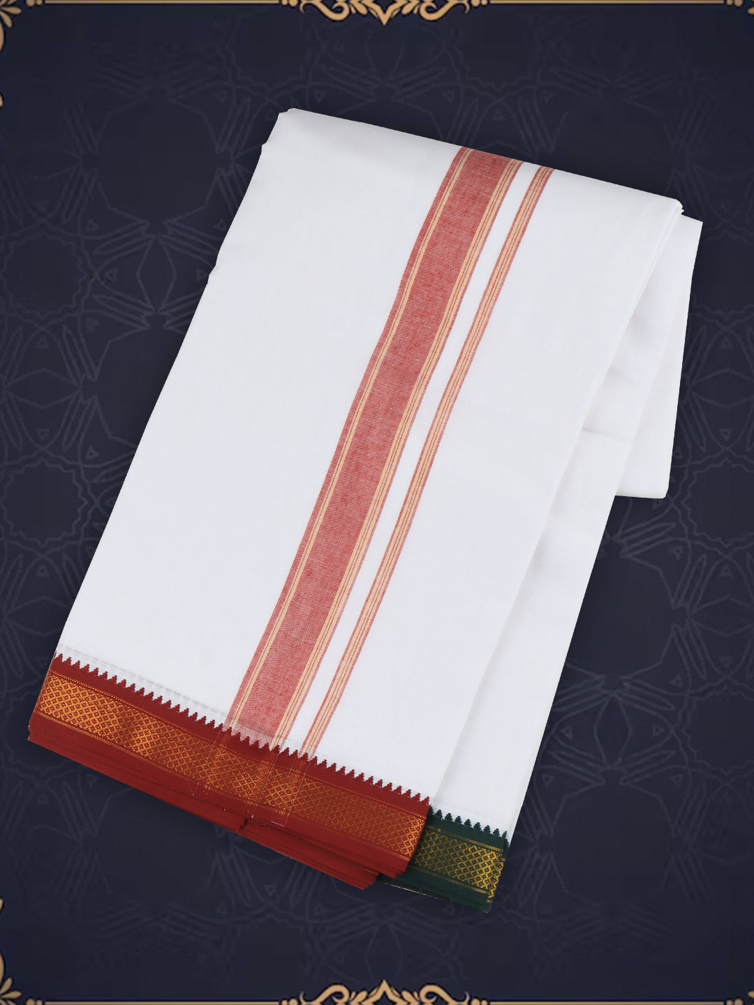 Men Cotton Panchakacham Set White 5Khan Jari Pet (9+5)