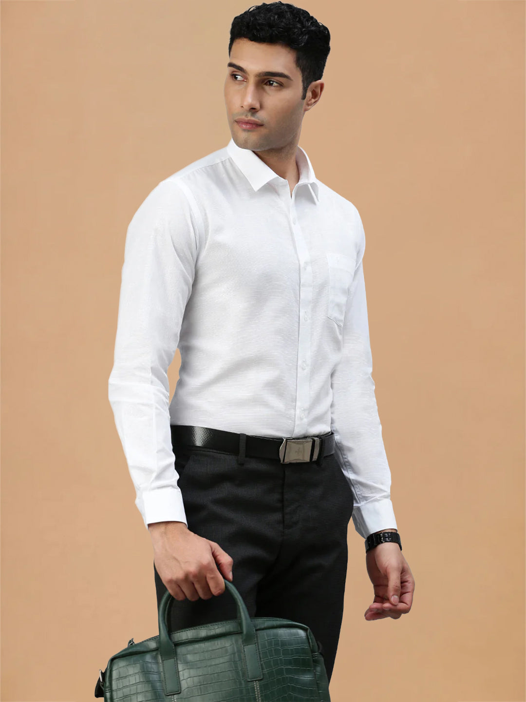Self Design Twill Cotton White Shirt – Celebrity White