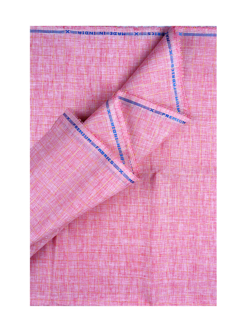 Cotton Pink & Yellow Colour Checked Shirt Fabric Elight Gold