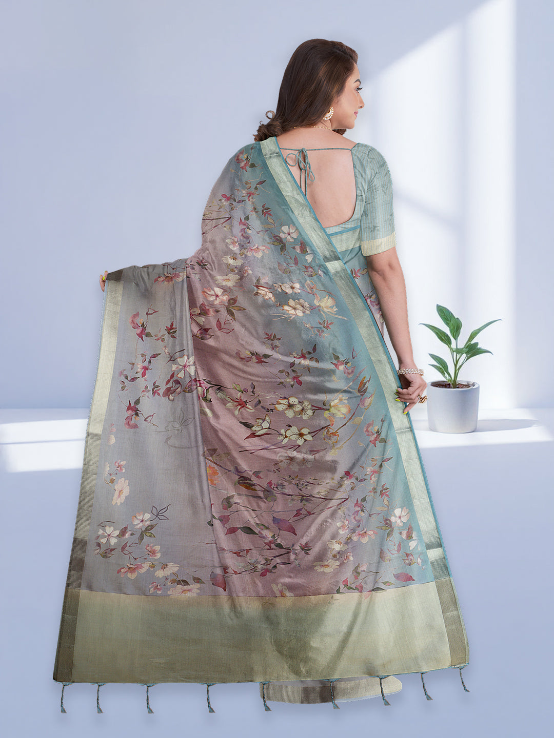 Women Light Purple Tissue Printed Saree TS46