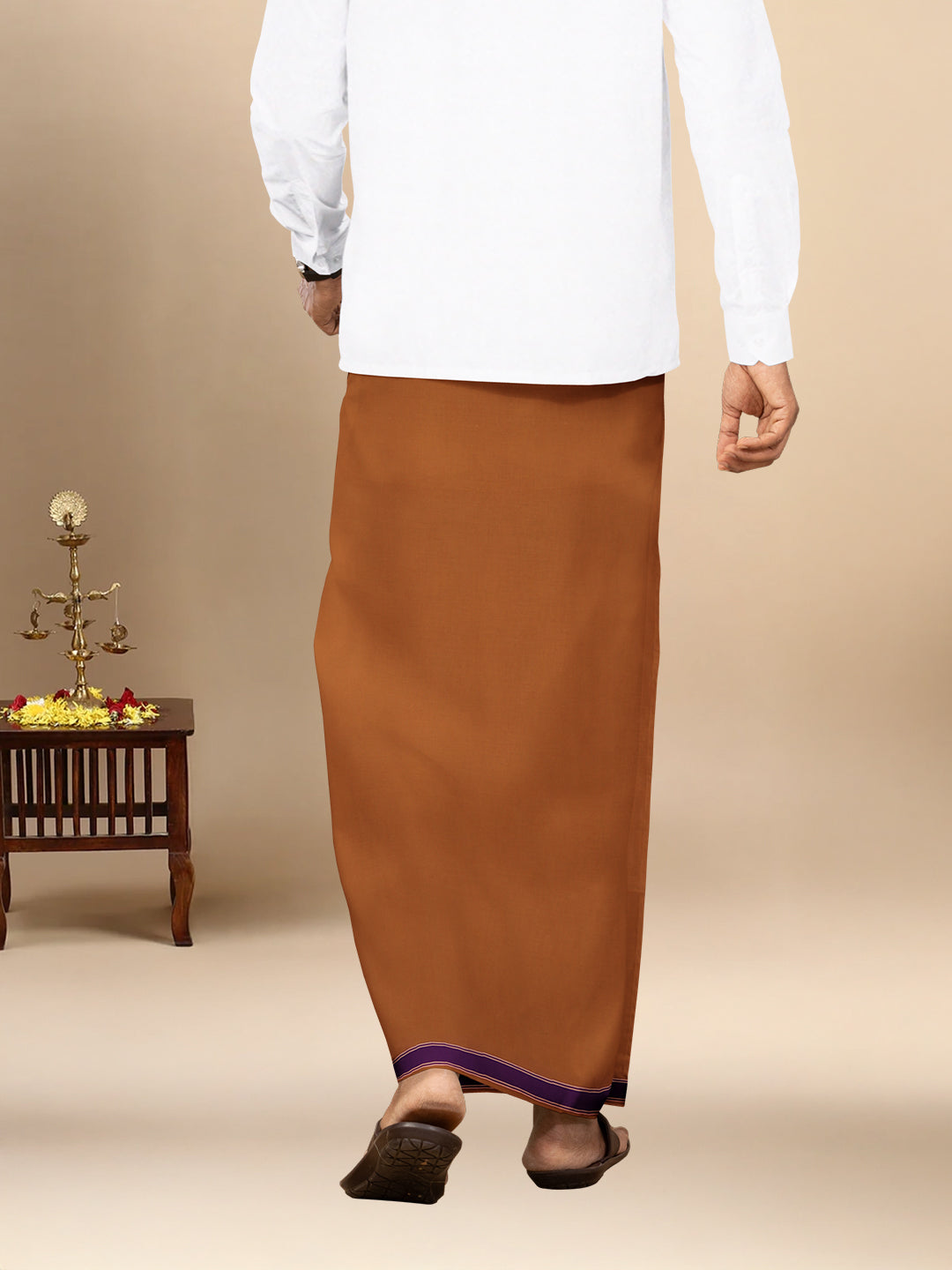 Men Cotton Blend Single Layer Kaavi Dhoti with Fancy Border Charming Line Colour 1