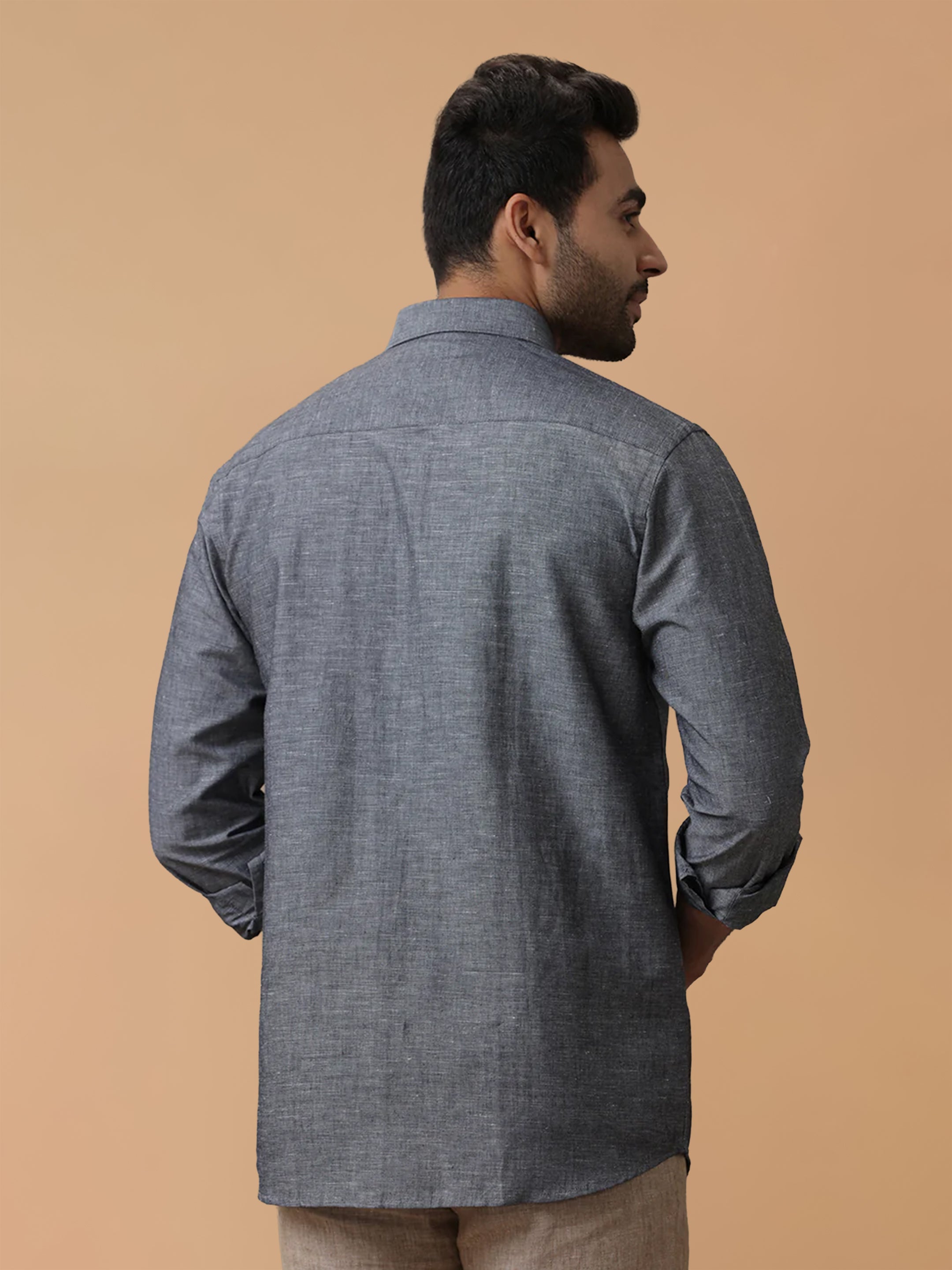 Linen Cotton Grey Regular Fit Shirt LF7
