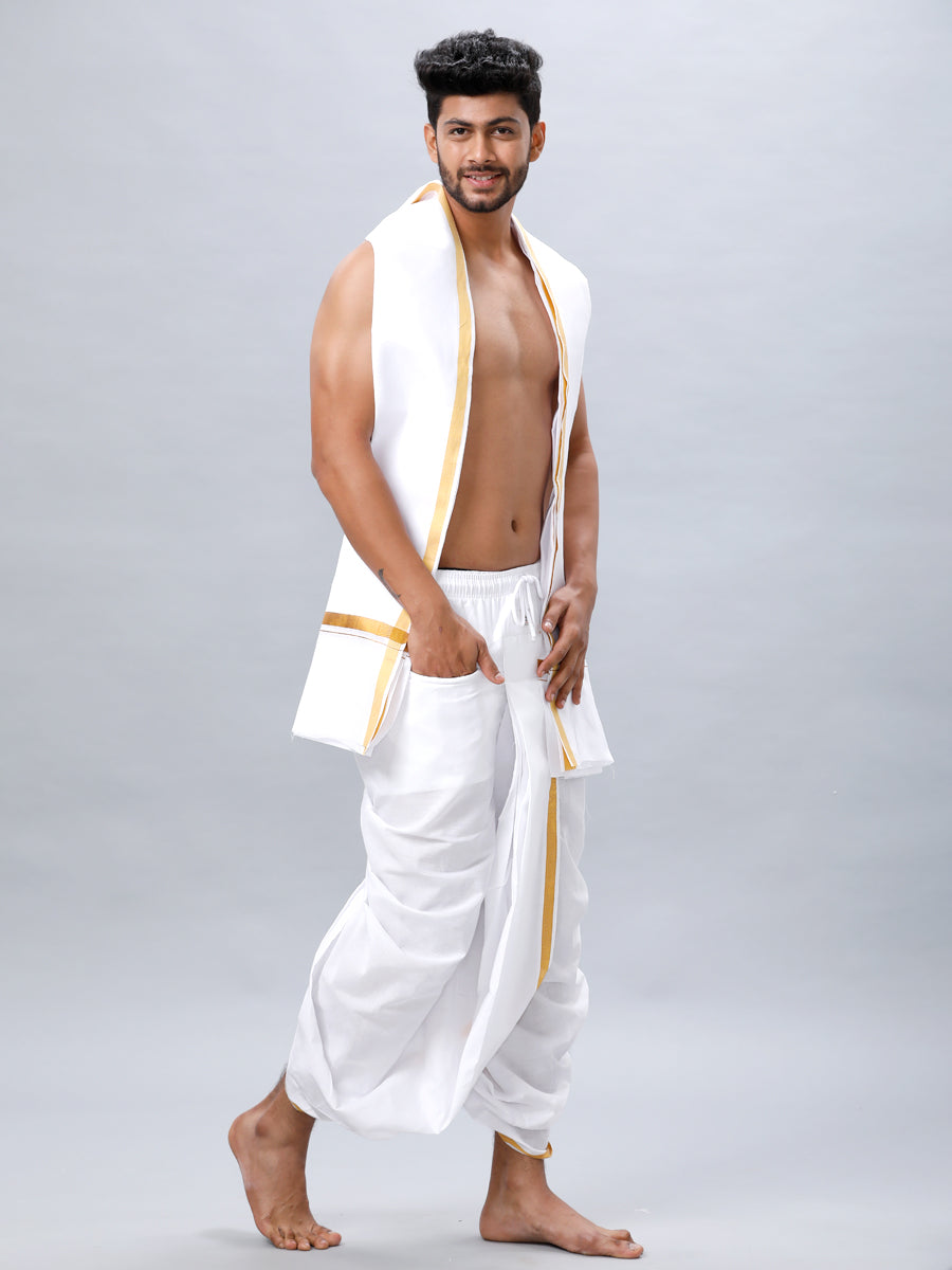 Mens Readymade White Panchakacham & Towel Aashan