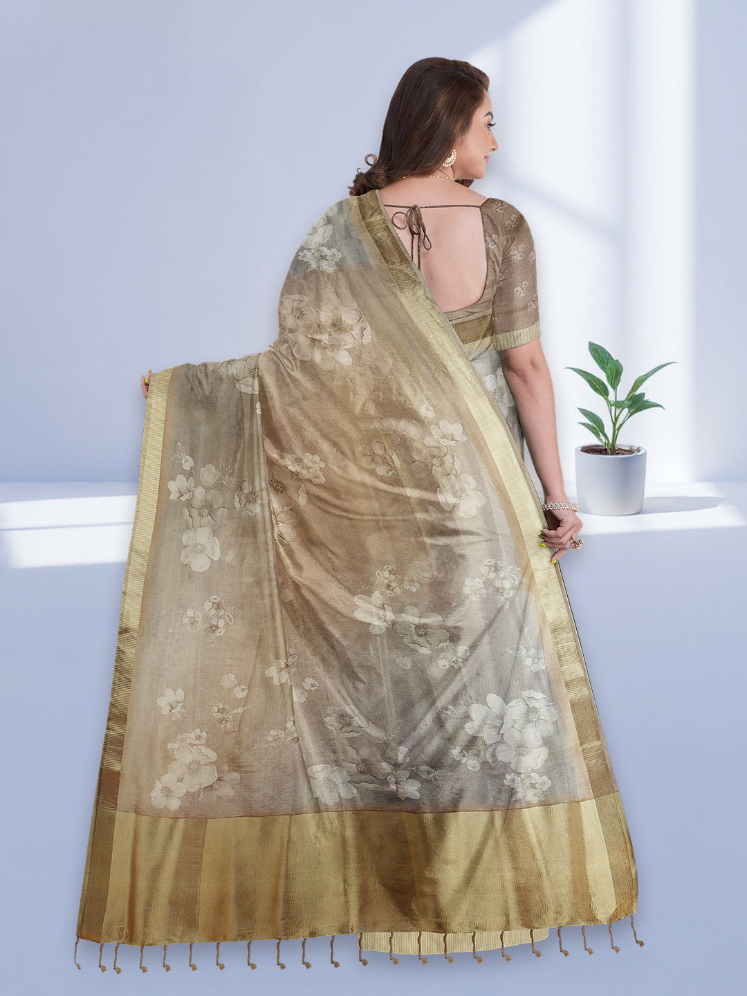 Women Gold with Silver Tissue Saree TS54