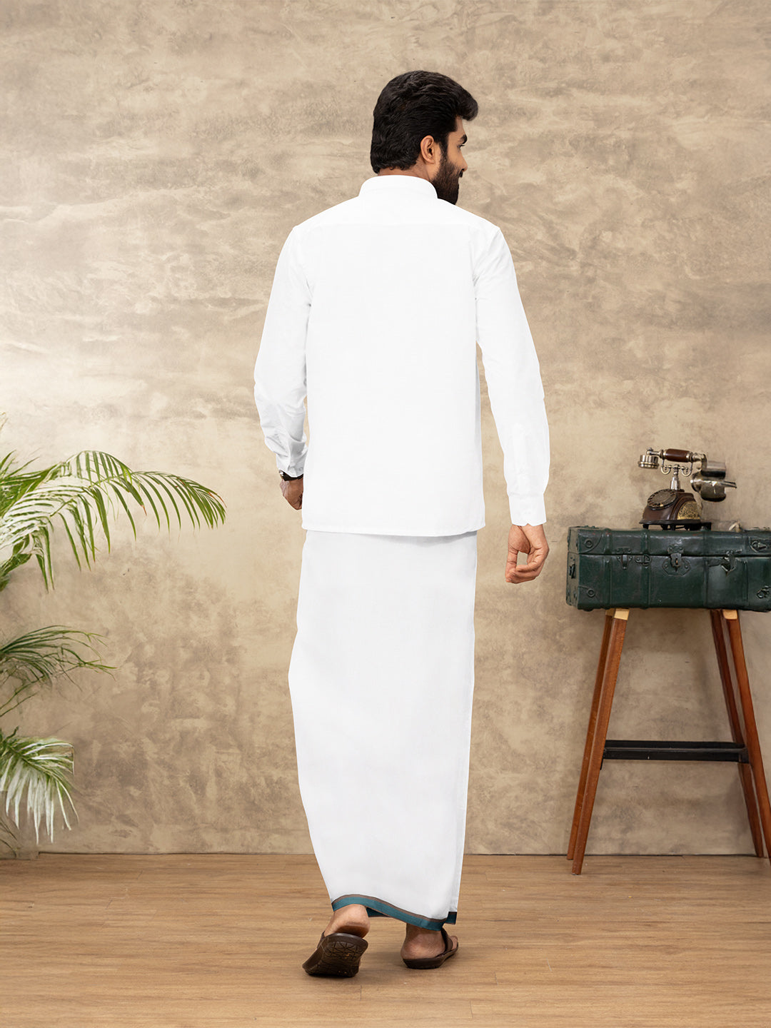 Men 100% Cotton Double Layer White Dhoti with Fancy Border RVS09