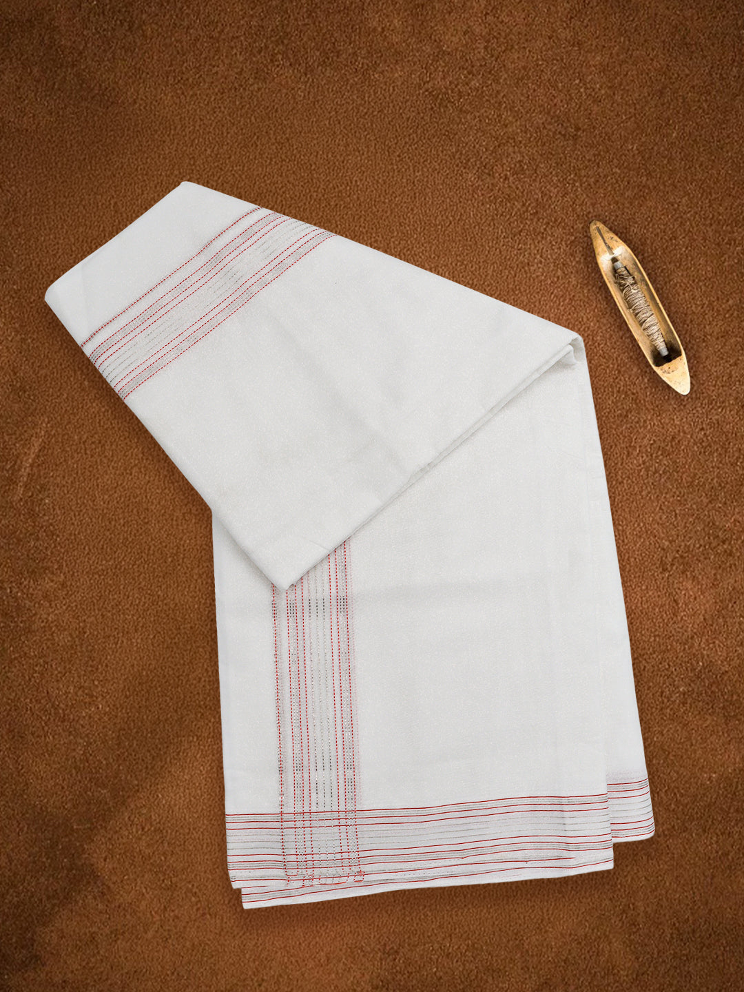 Men Premium Handloom White Dhoti with Fancy Jari Border HLM89