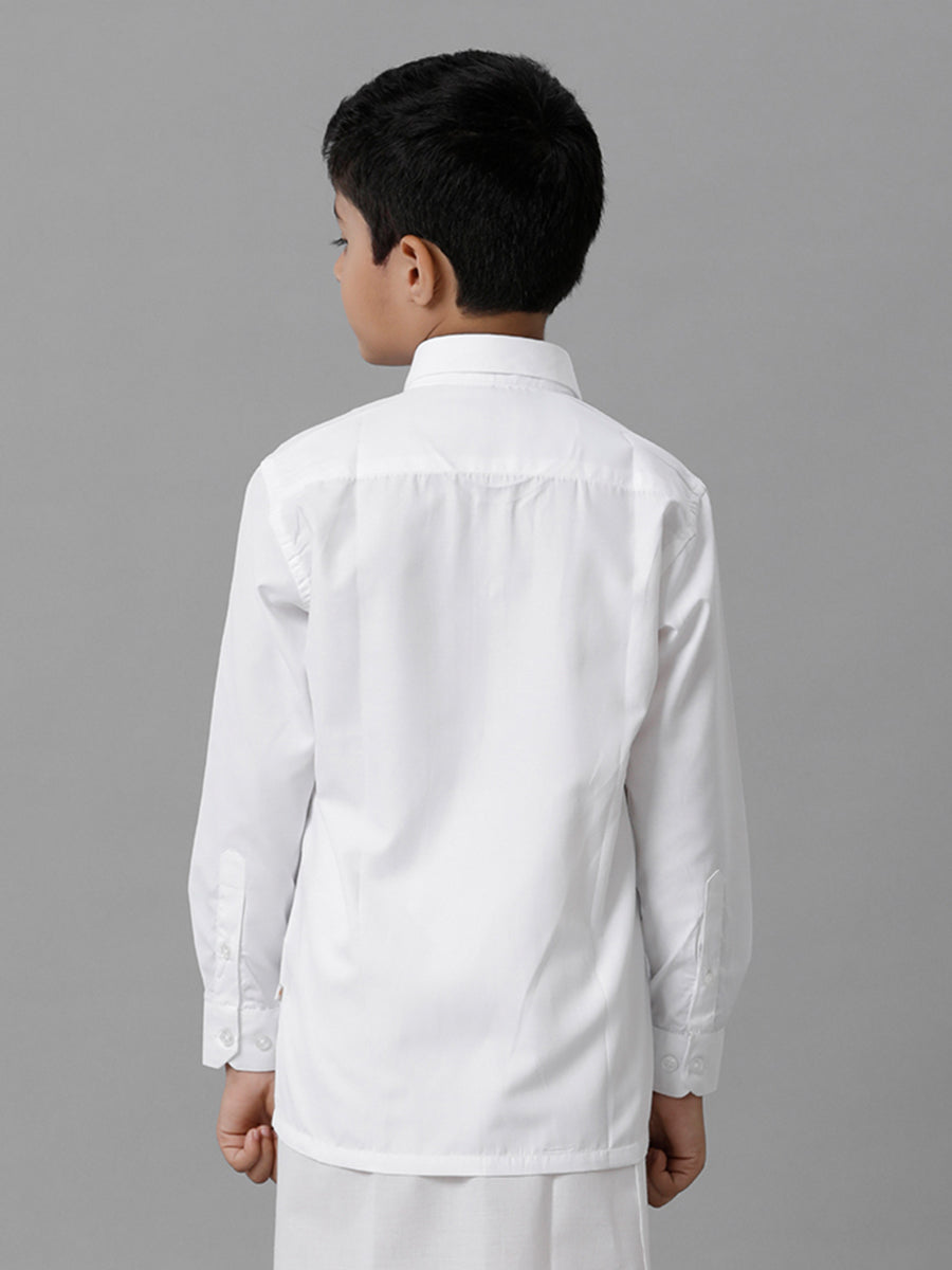Boys Cotton Full Sleeves White Shirt - Back View
