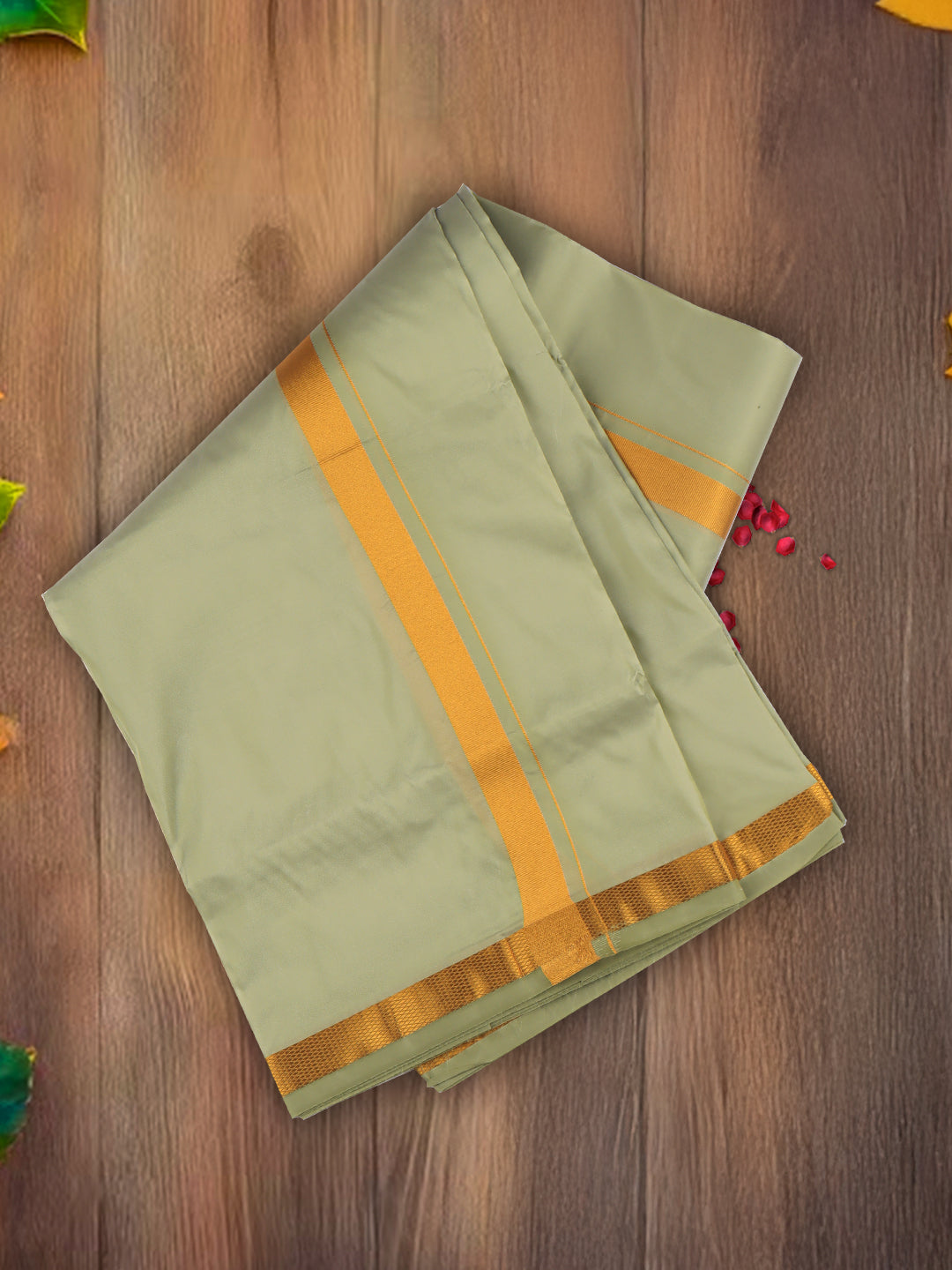 Men Art Silk Jari Dhoti & Shirting Set F.Green Ashirwath(3*1)