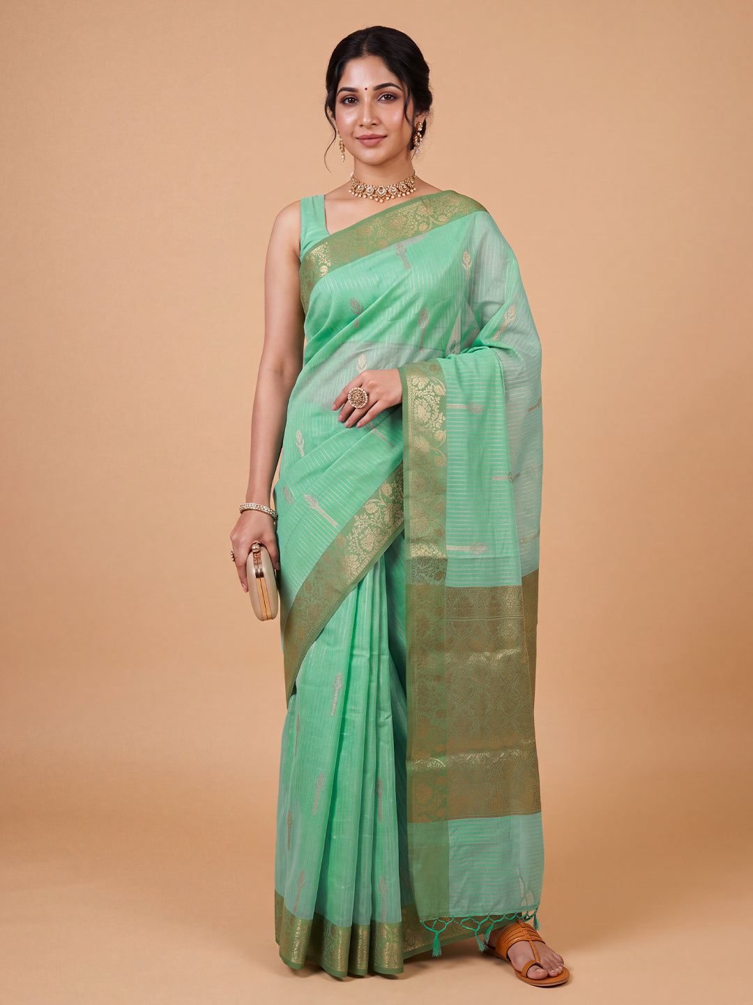 Women Green Fancy Jaquard Saree FS07