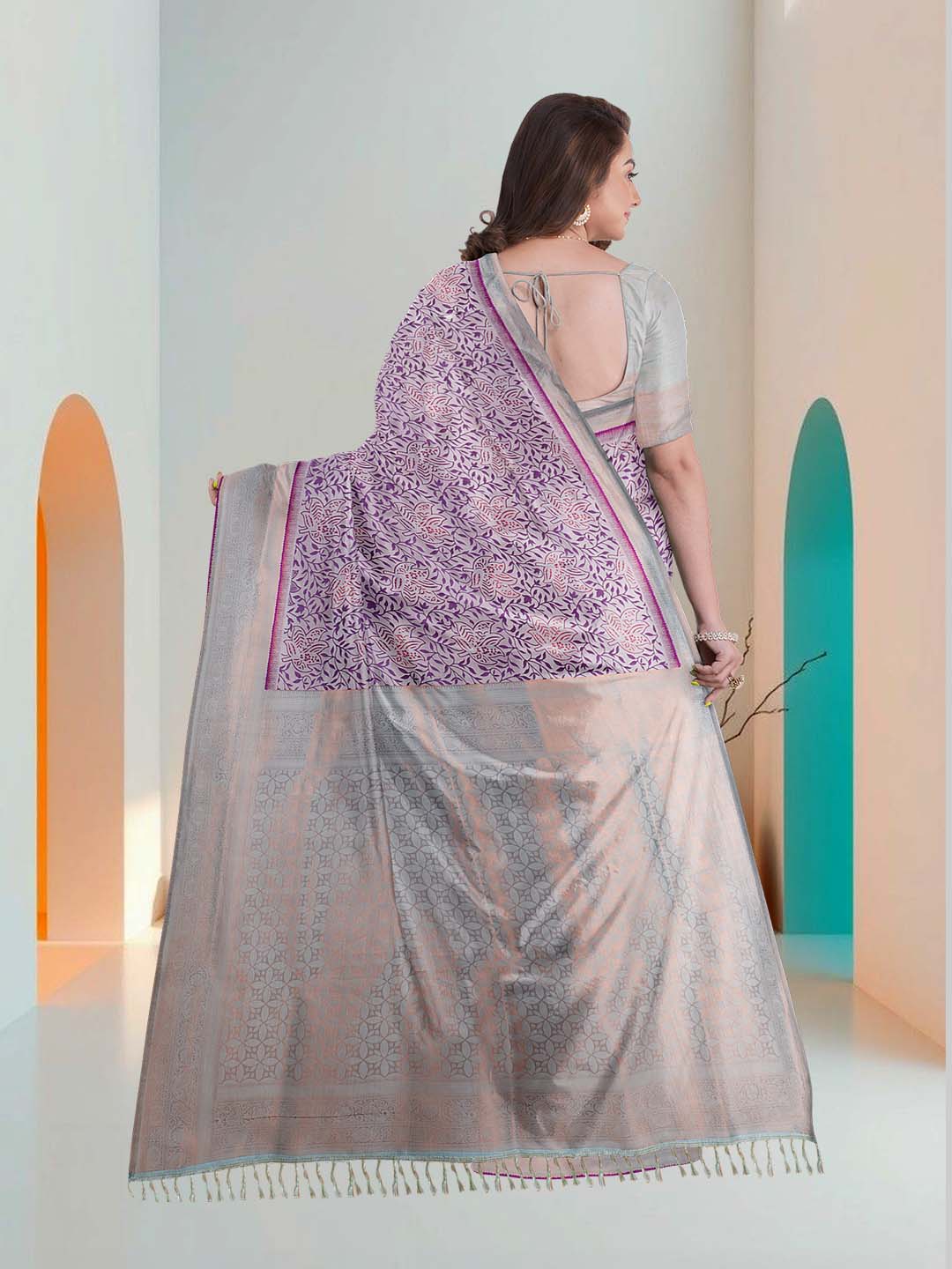 Women Grape with Green Art Silk Printed Saree ASS64