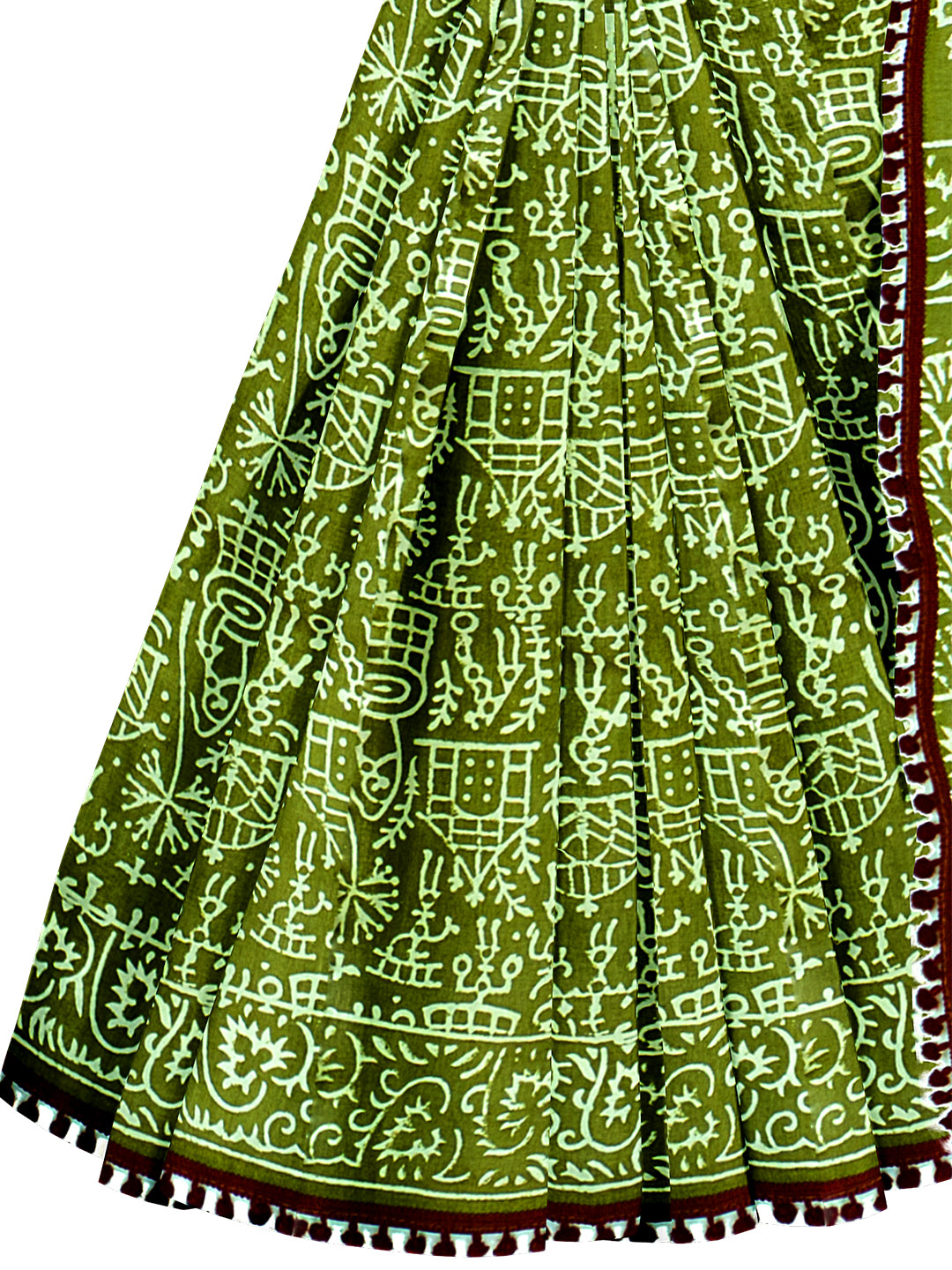 Women's Pure Cotton All over Printed Green with White Colour Saree PCS10