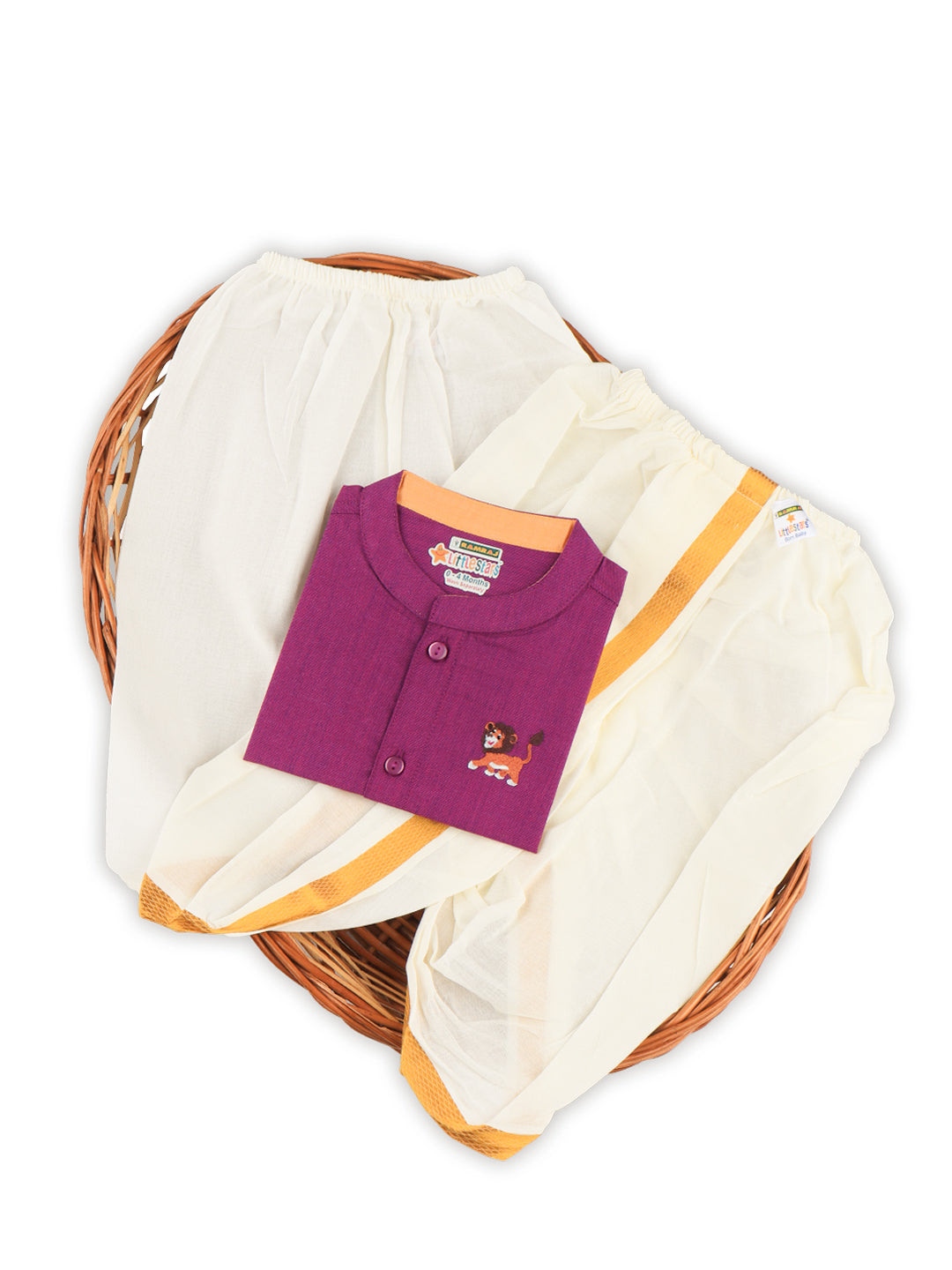 Born Baby Shirt with Pant and Panchakacham Set Purple G56