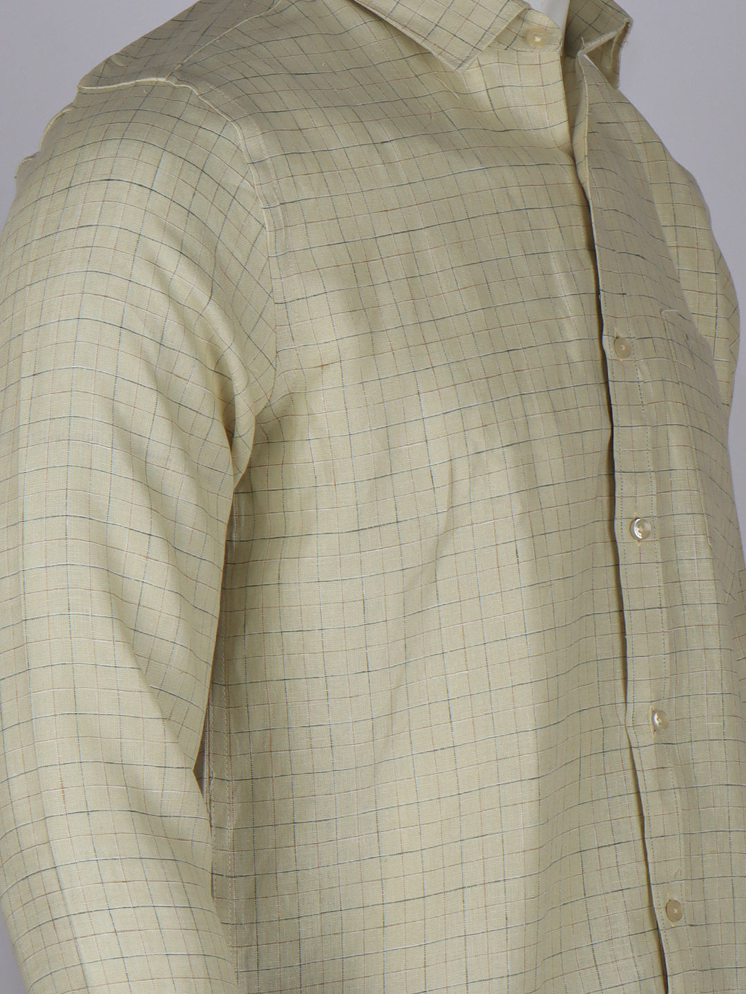 Men Pure Linen Checked Shirt Yellowish Green LS19