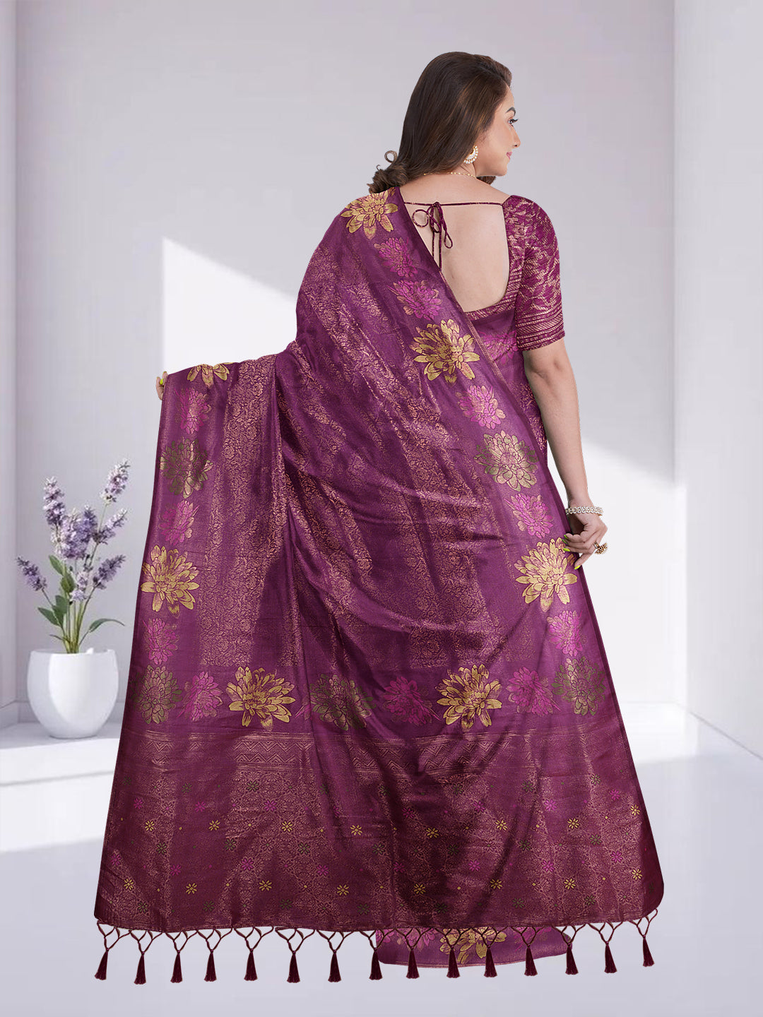 Women Dark Purple Semi Mysore Silk Saree SS366