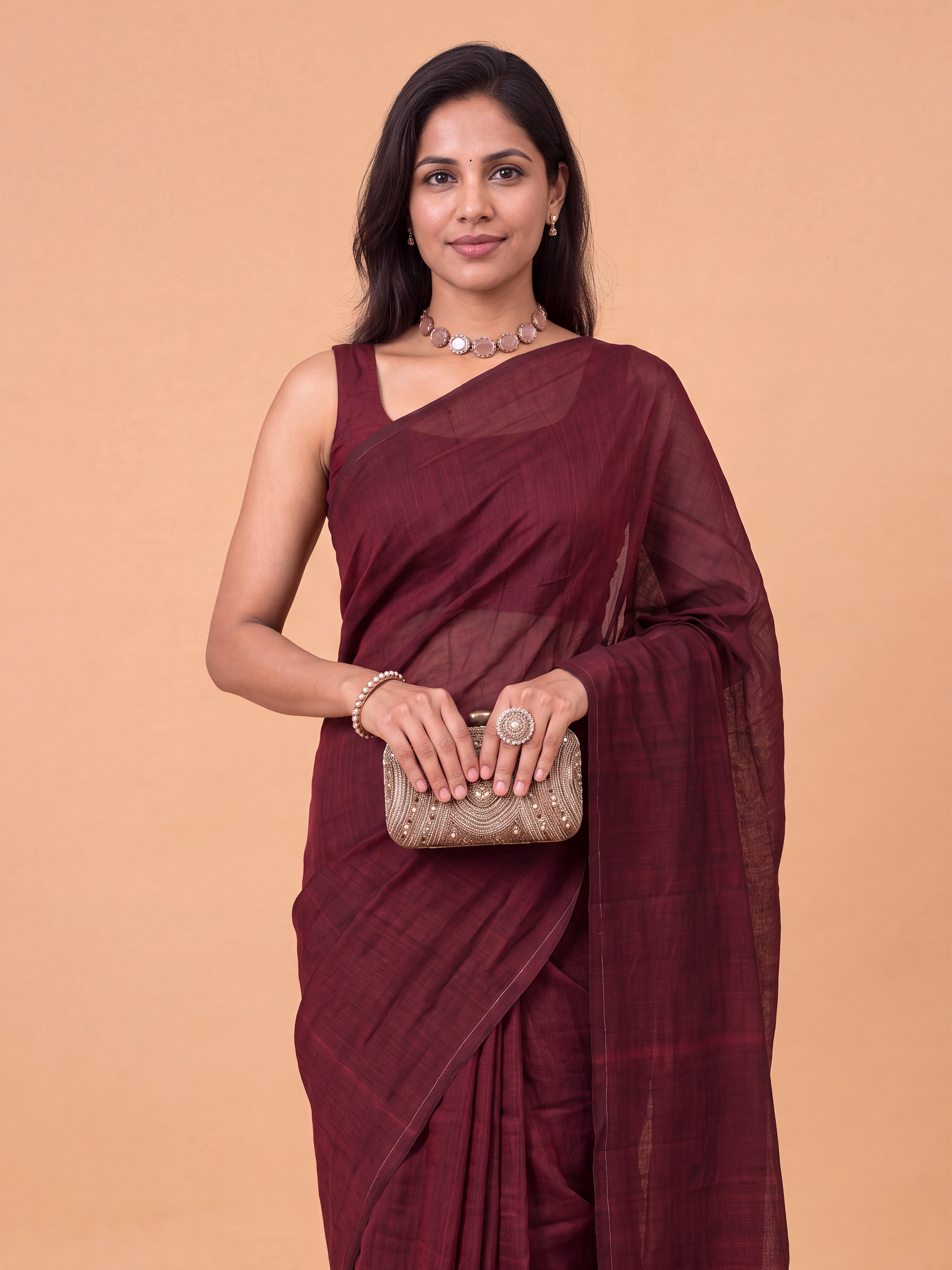 Women Pure Cotton Dark Maroon Saree PCS293