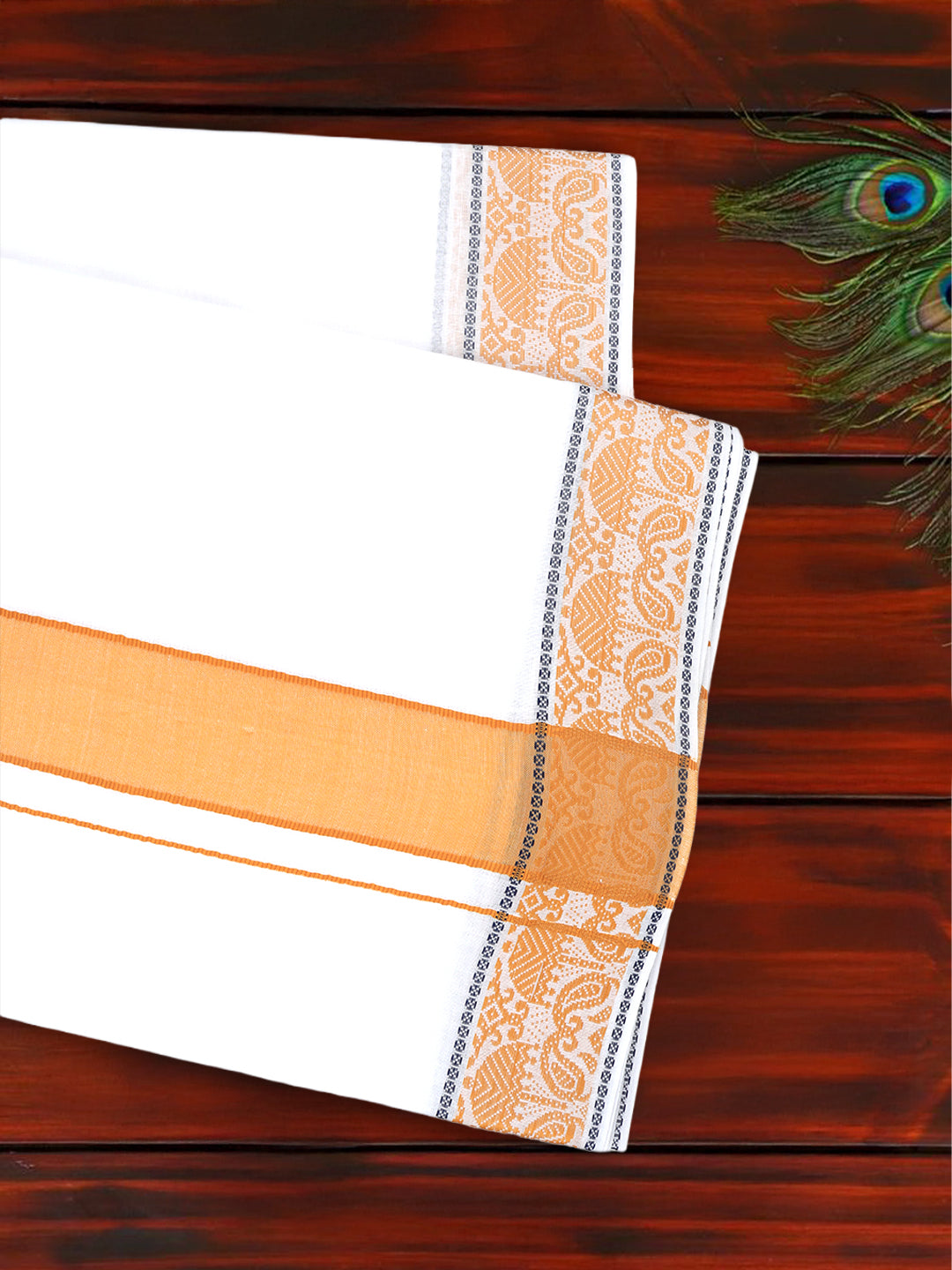 Men Cotton Mustard Fancy Border Panchakacham with Angavasthram Srirasthu(9+5) SR40
