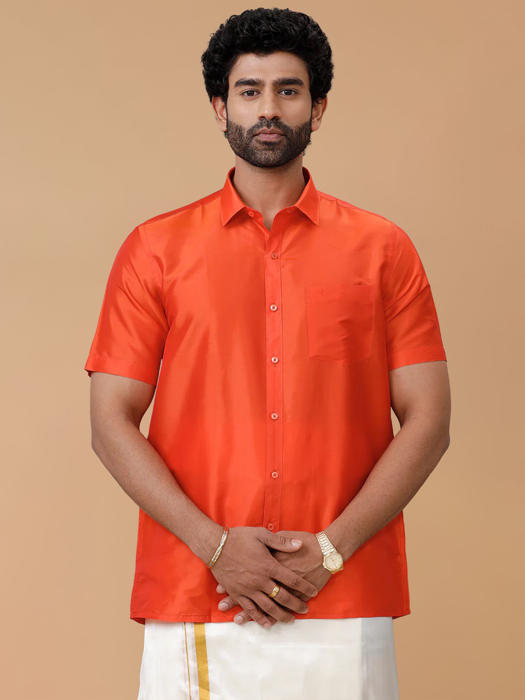 Silk Feel Dark Orange Shirt - Regular Fit
