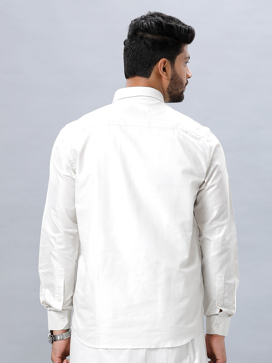 Mens Silver Tissue Full Sleeve Shirt Sangalpam-Back view