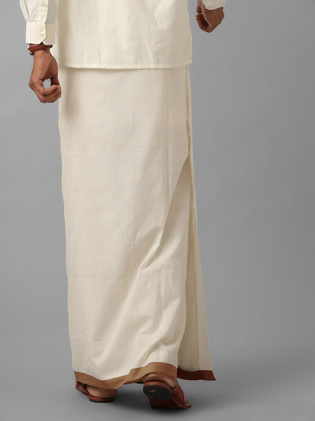 Men Mustard Border Double Layer Kora Dhoti VKS02