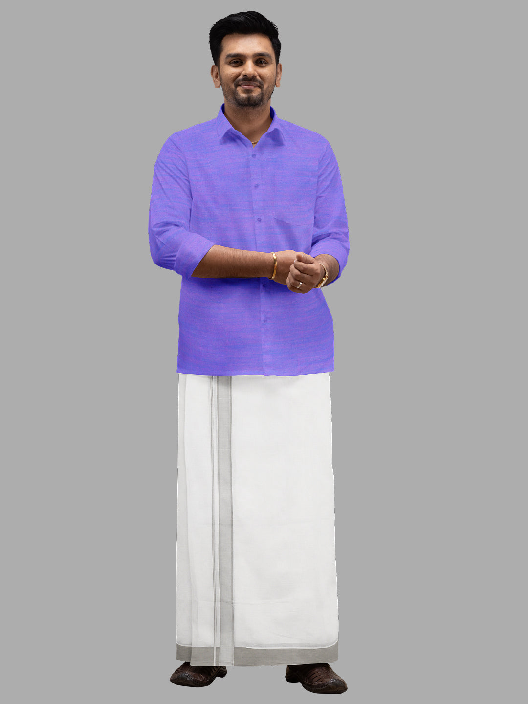 Mens Grey Fancy Border Double Dhoti Mountain Plain MP03