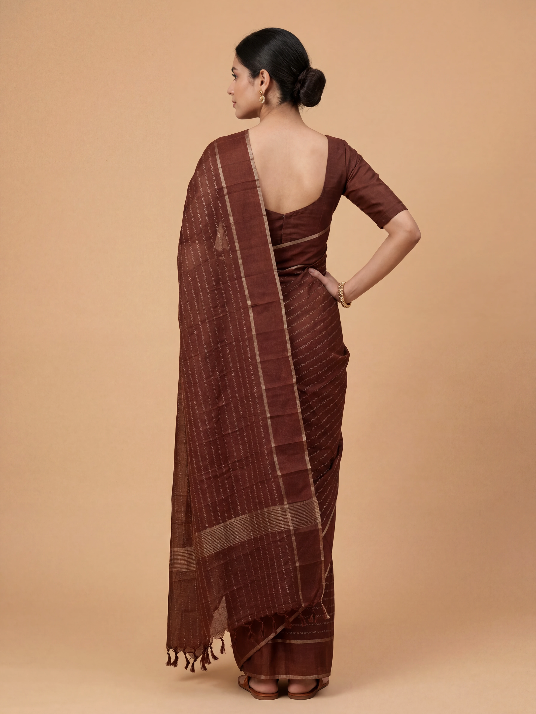 Women Semi Tussar Maroon Saree ST323