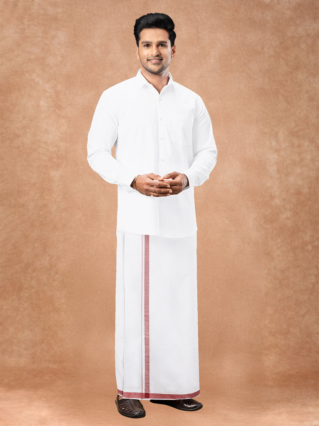 Mens Premium Pure Linen Shirt Full Sleeve with Double Layer Dhoti White 770