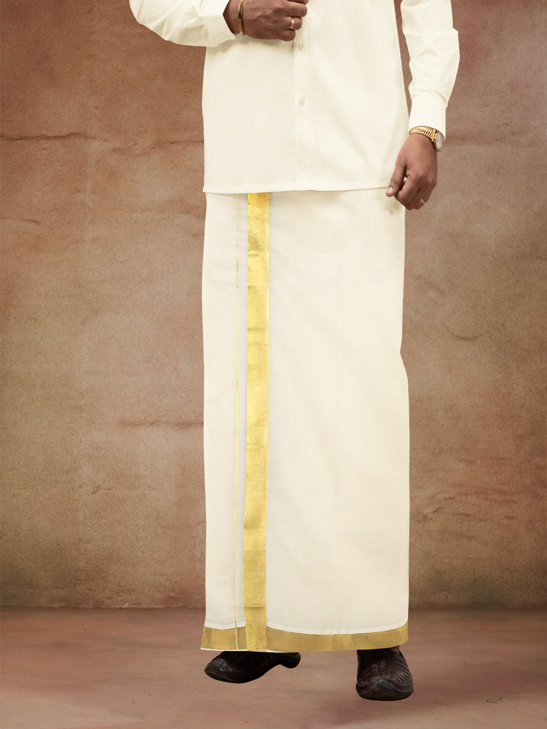 Men Kora Cotton Double Layer Dhoti with Double Side Fancy Jari Border PR12