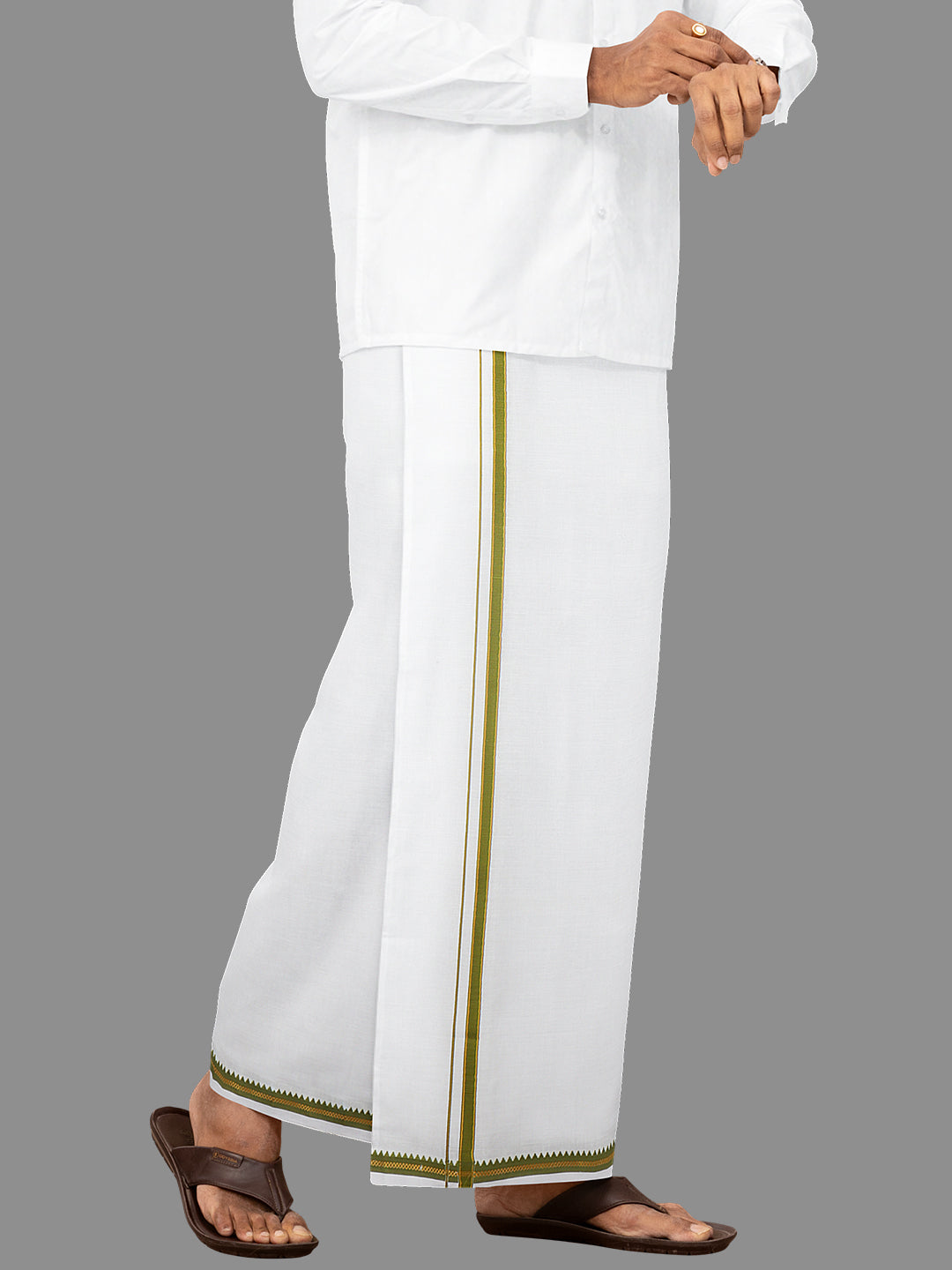 Men Light Green Fancy Border Single Dhoti Fancy Pet FP07