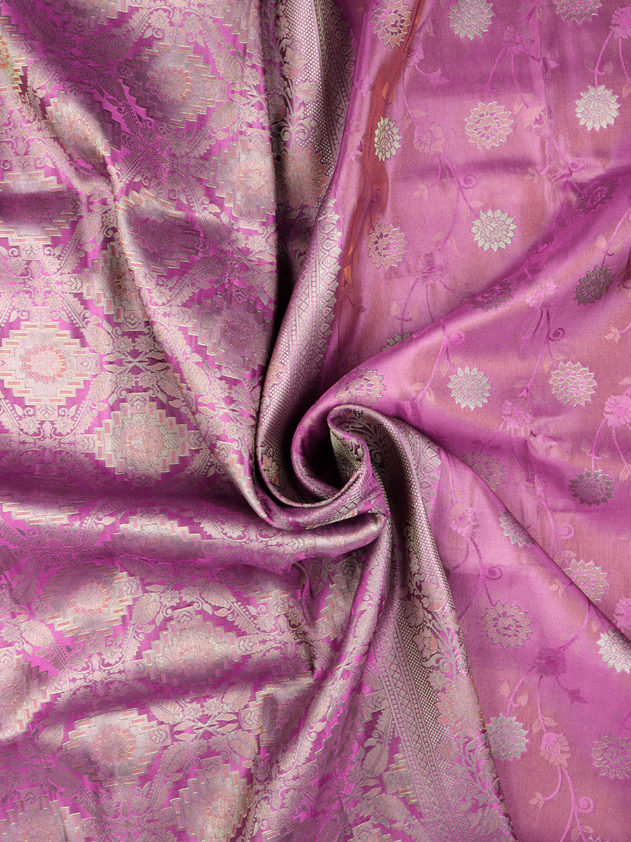 Women Stylish Flower Design Semi Silk Lavender Saree with Jari Border SS77-Zoom view