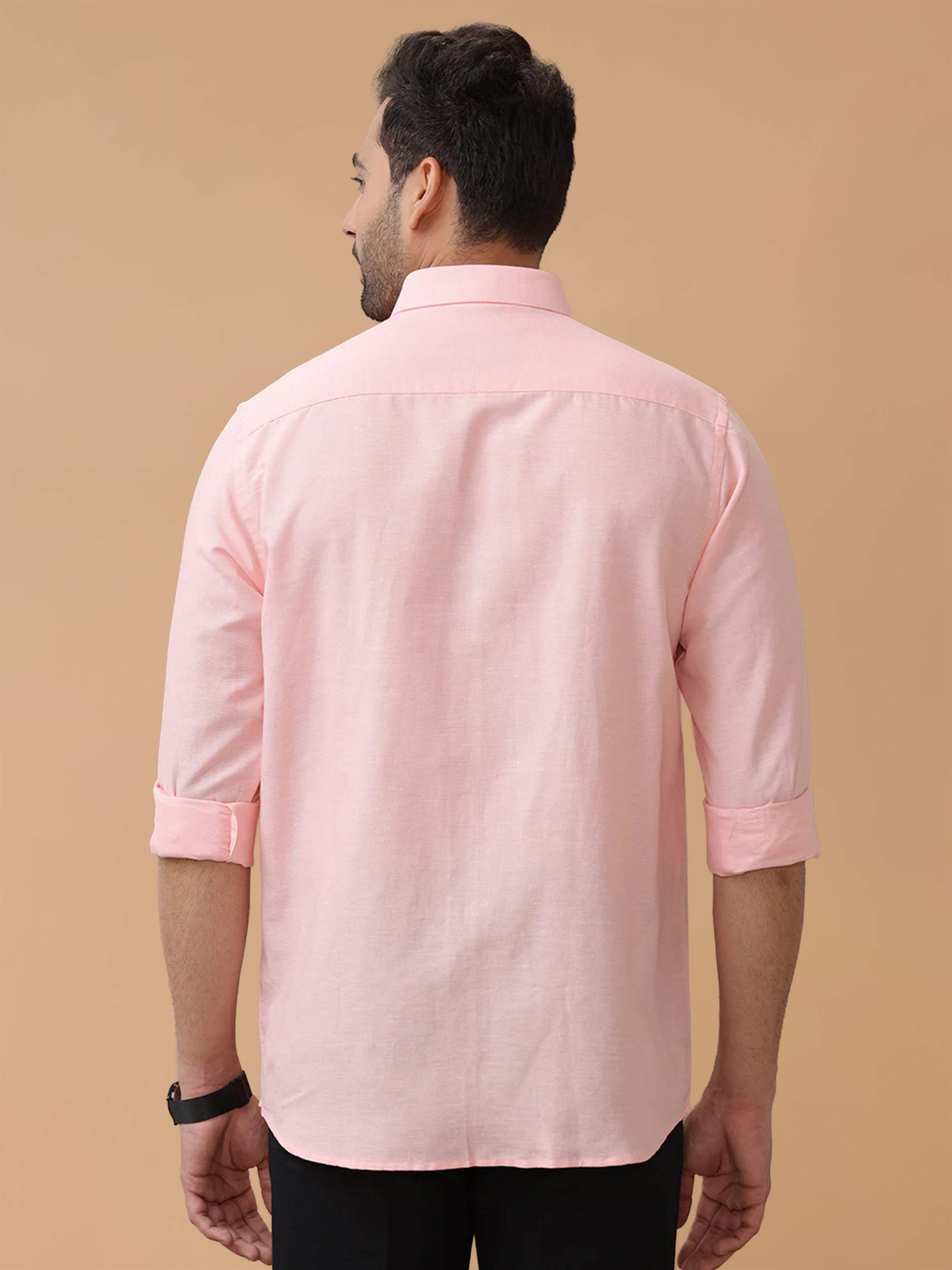 Linen Cotton Pinkish Orange Regular Fit Shirt LF16