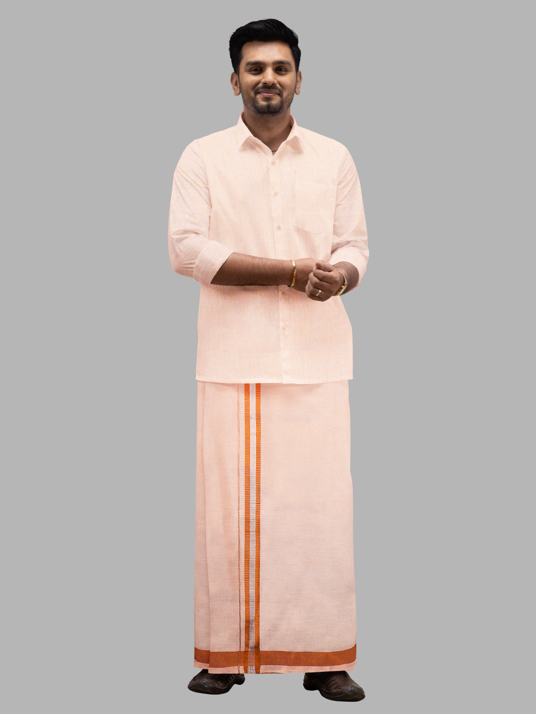 Men Tissue with Copper Fancy Border Single Layer Dhoti