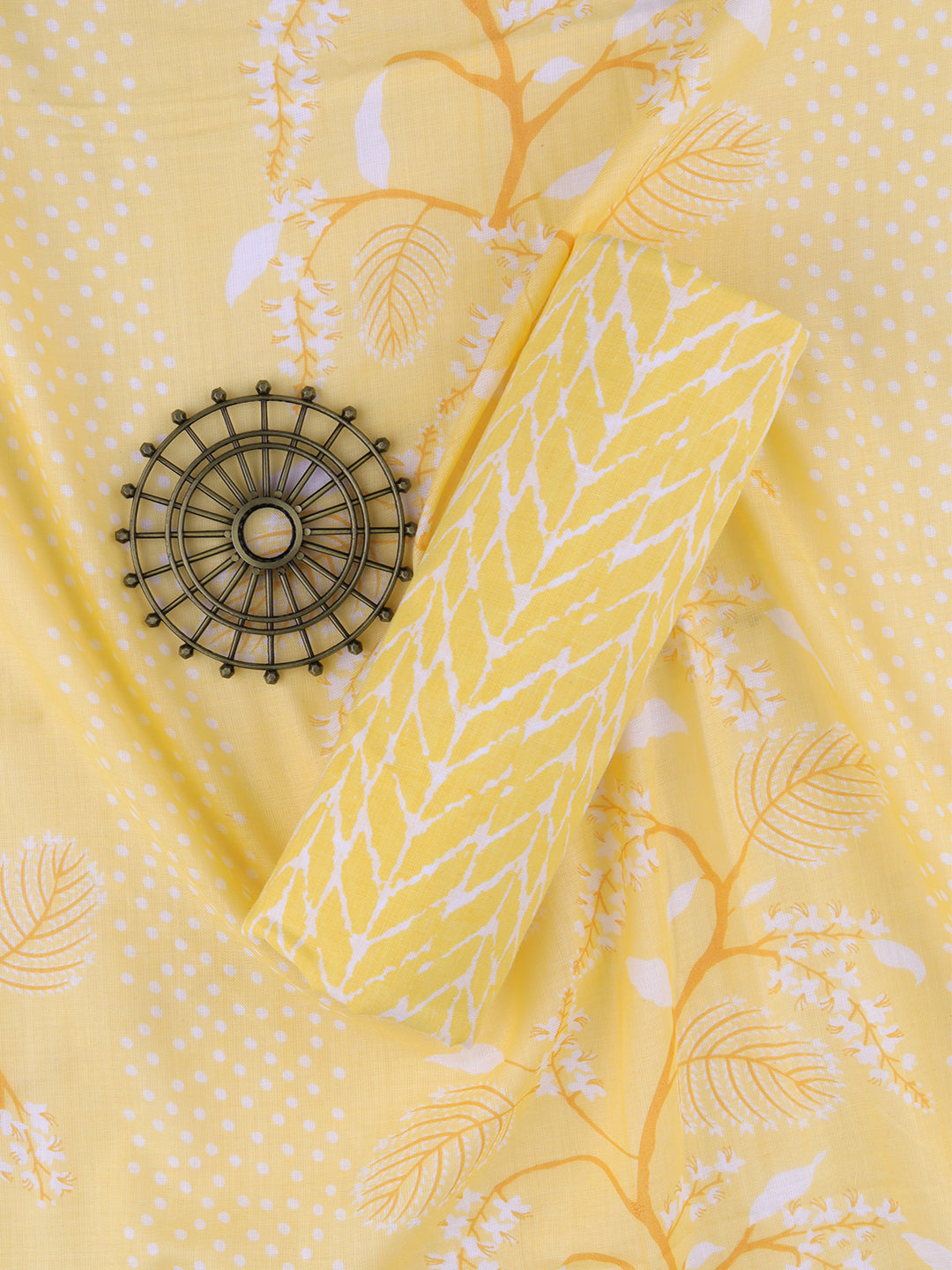 Women Cotton Printed & Embroidered Dress Material Yellow DM261