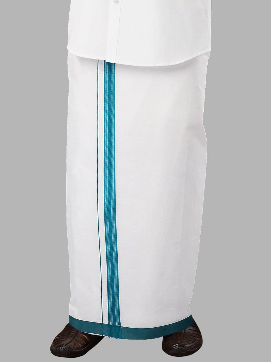 Men Blue Fancy Border Single Layer Adjustable Pocket Dhoti GACF17