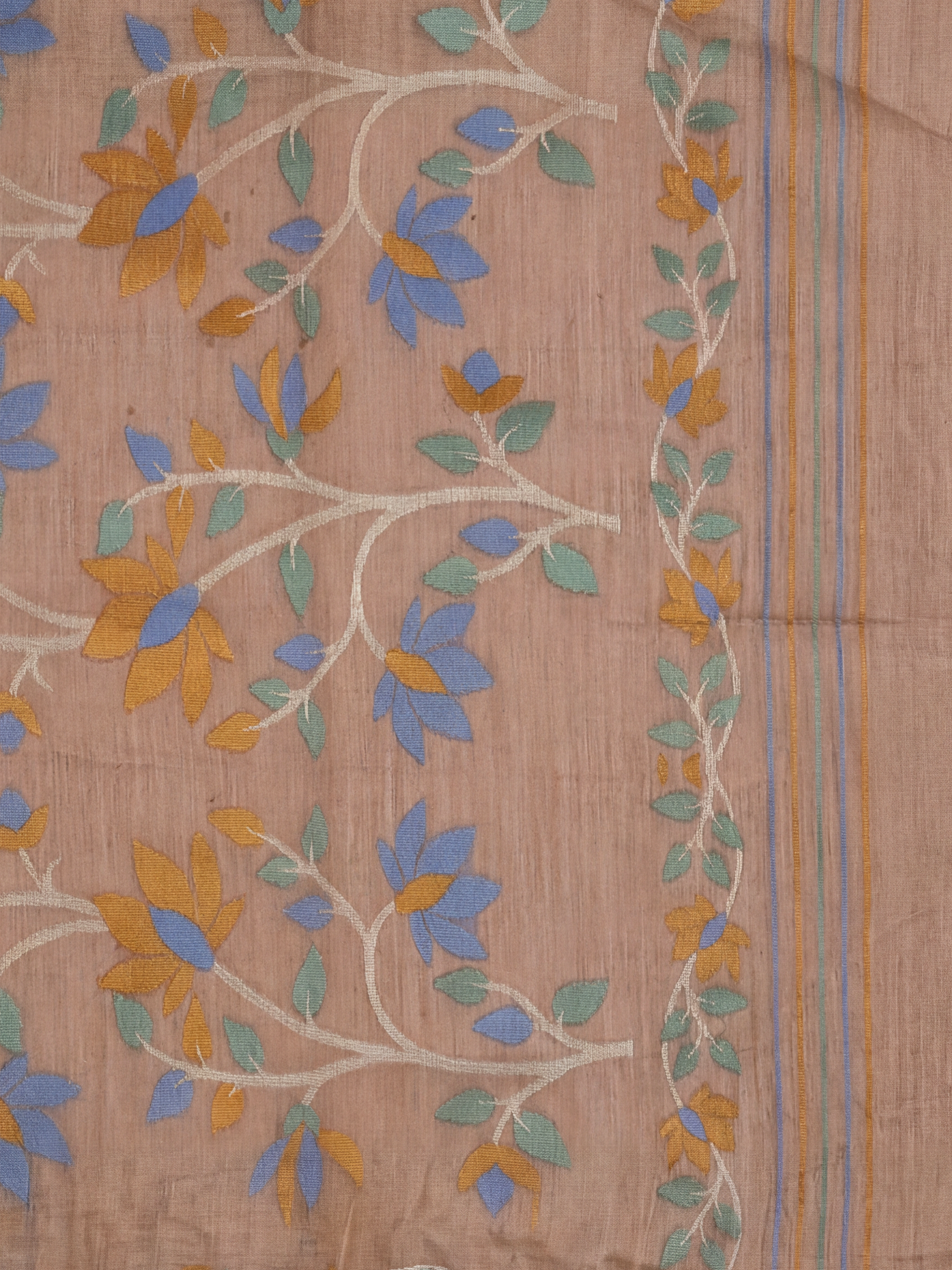 Women Semi Linen Printed Brown Saree SL252