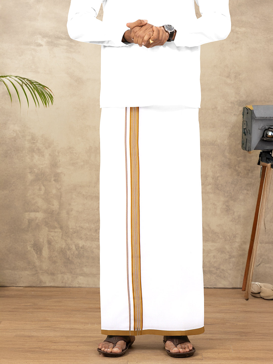 Men Cotton Blend Single Layer White Dhoti with Fancy Jari Border WSF05