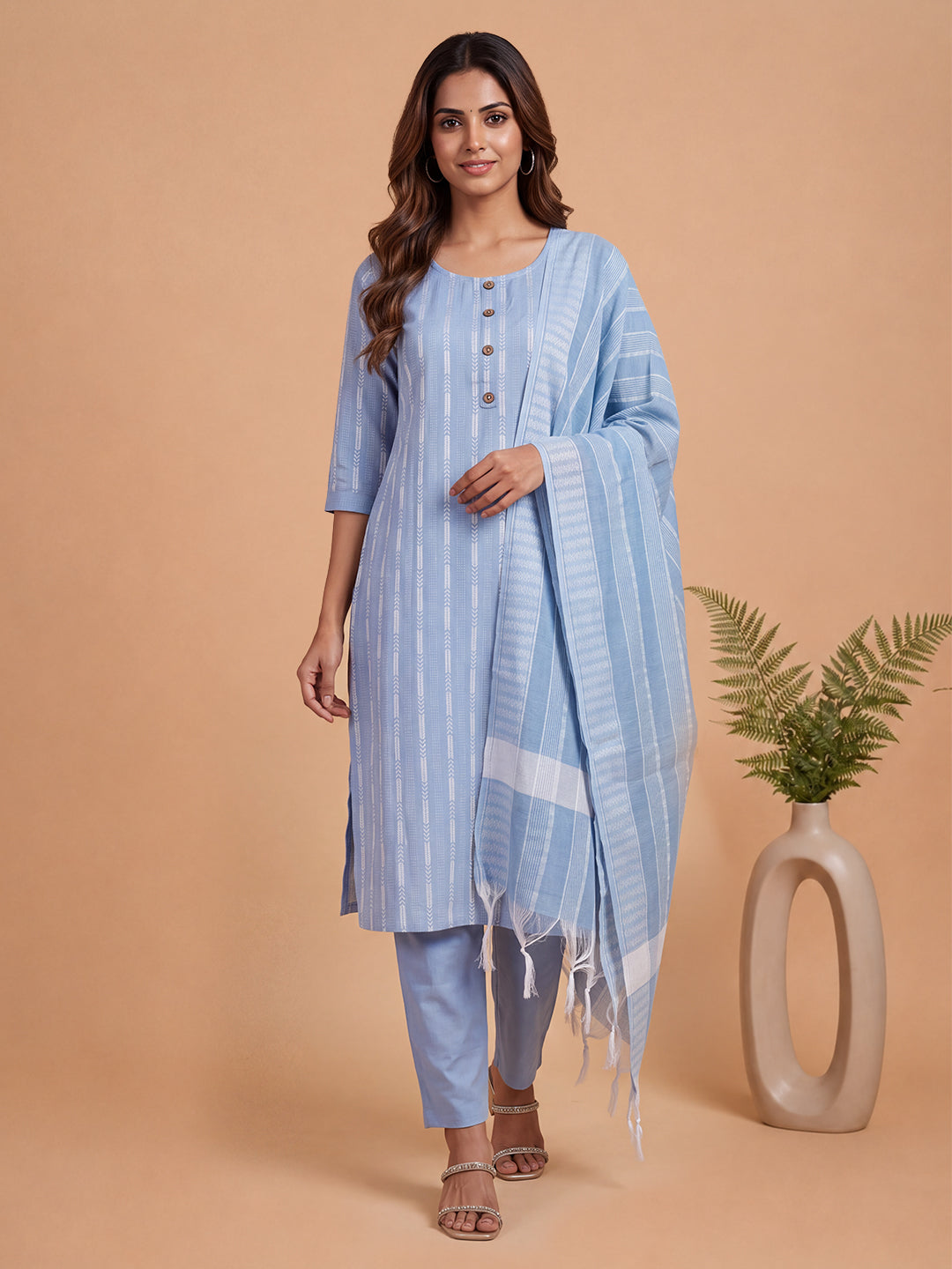 Women Embroidered Sky Blue Kurti Set EKS150