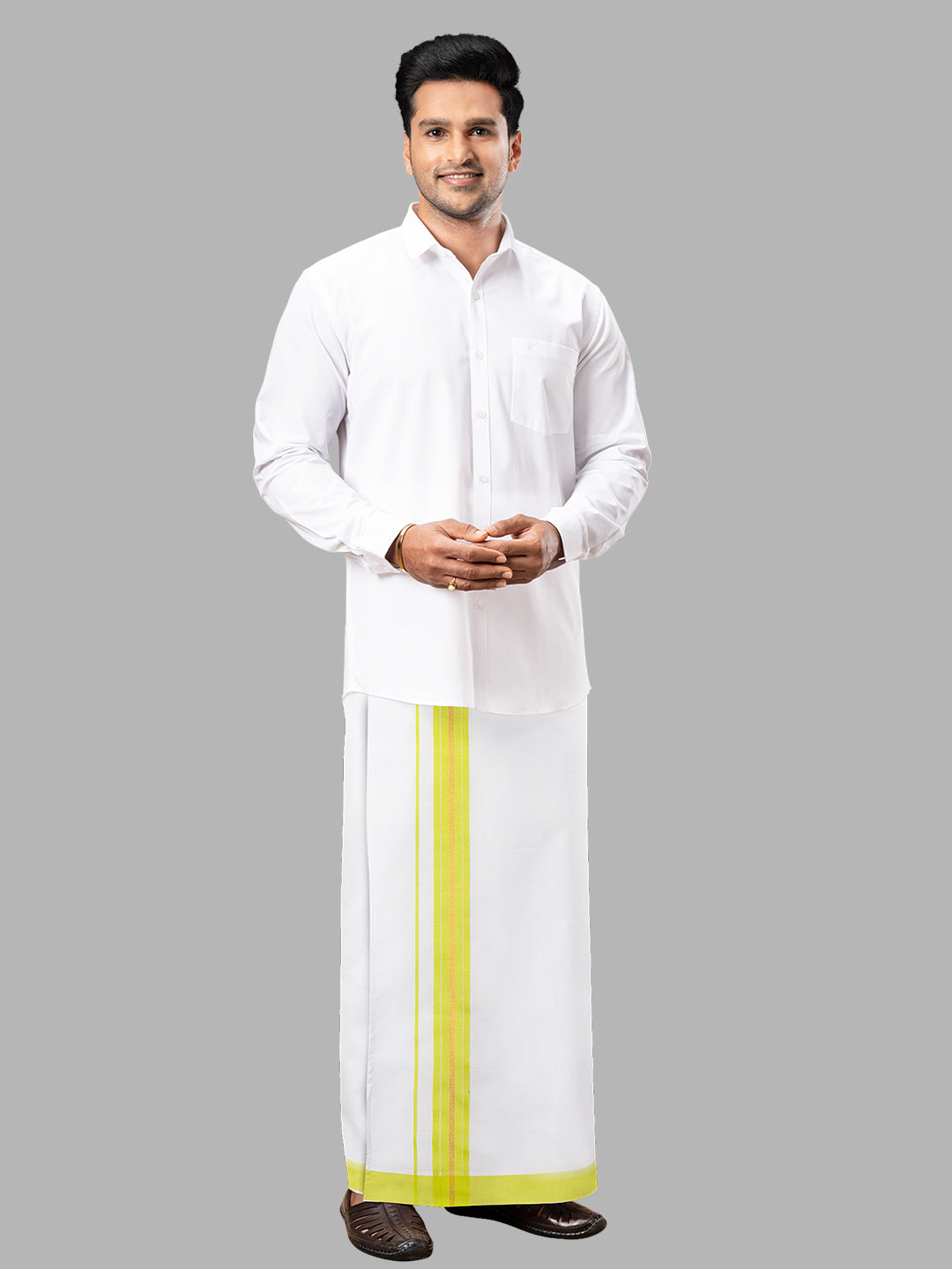 Men Green Adjustable Pocket Dhoti with Fancy Border GACJ25