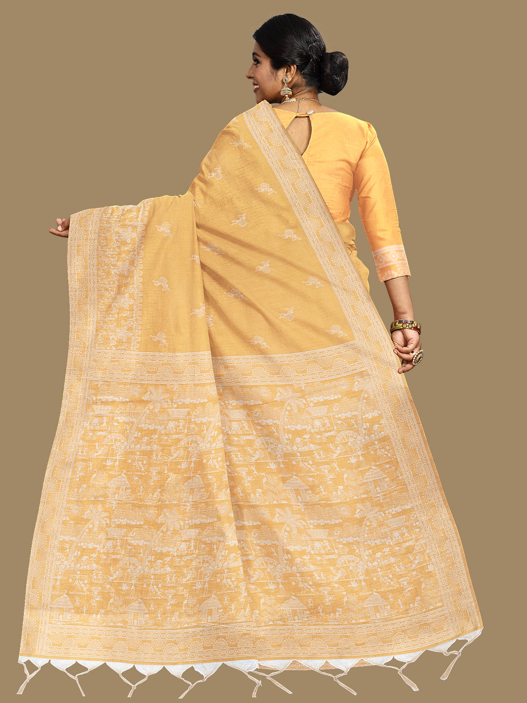 Women Grand Look Yellow Semi Raw Silk Weaving Saree - SRS37