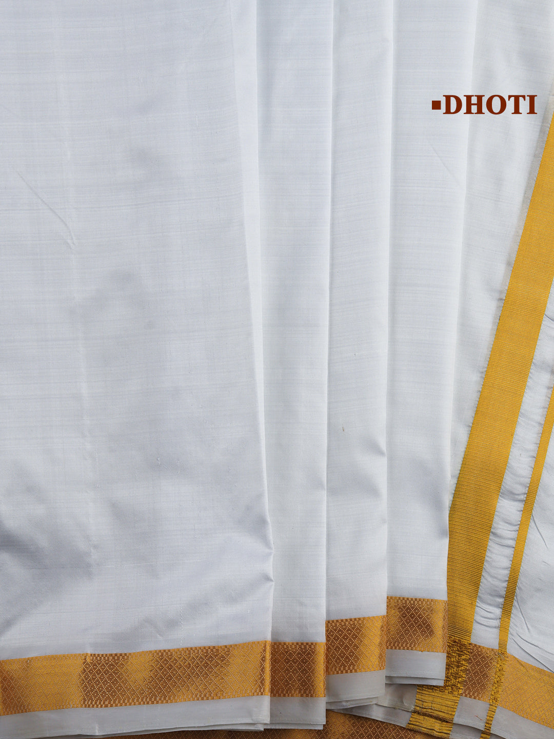 Men Pure Silk White with 1" inch Jari Border Double Layer Dhoti & Towel Set