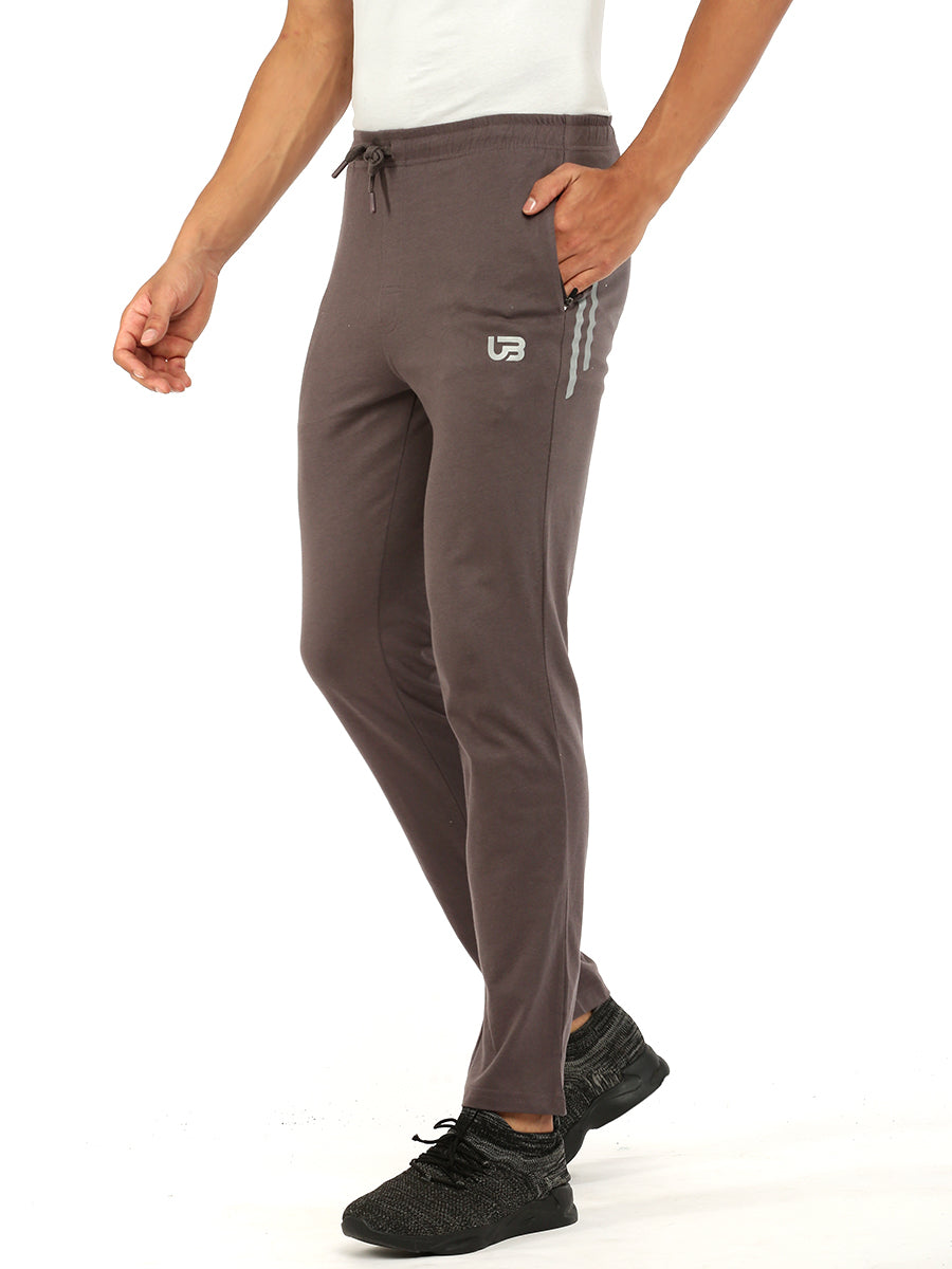 Mens Combed Cotton Dark Grey Regular Fit Track pants with Pockets