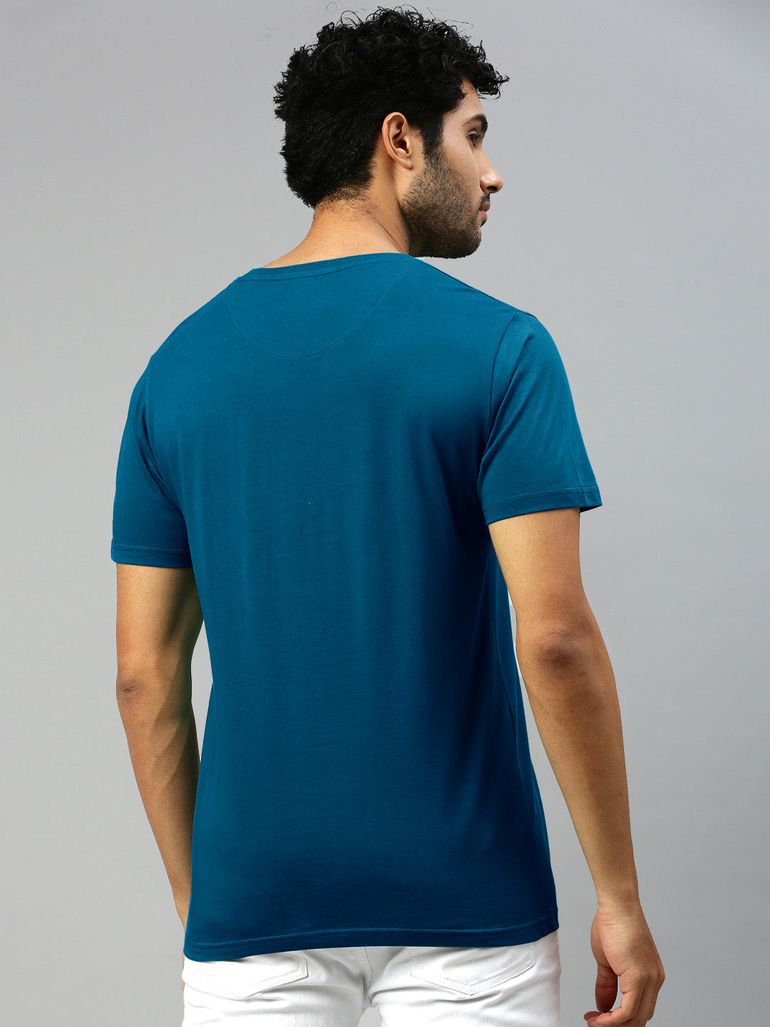 Blue Graphic Printed Round Neck Casual T-Shirt GT42 -Back view